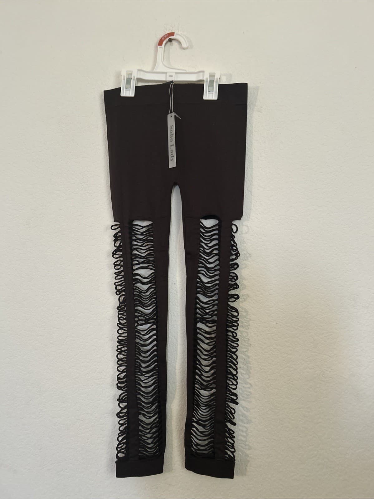 NWT Soho Lady Brown Capri Legging Womens One Size Cut Out Stretch Waist 11.5 - Thumbnail 2