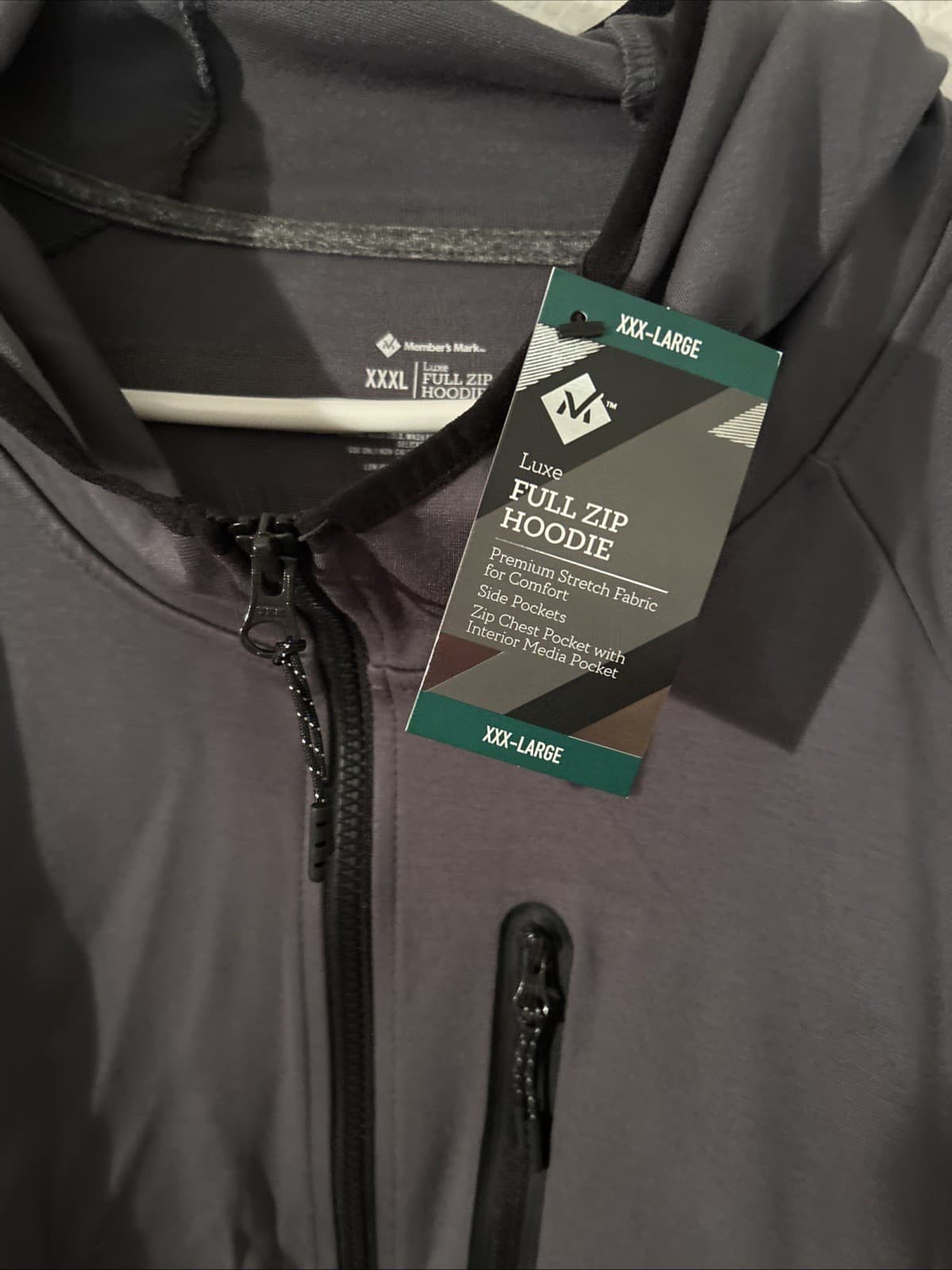 Members Mark Mens Full Zip Luxe Hoodie Jacket Premium Stretch XXXL Gray Sweater - Thumbnail 4