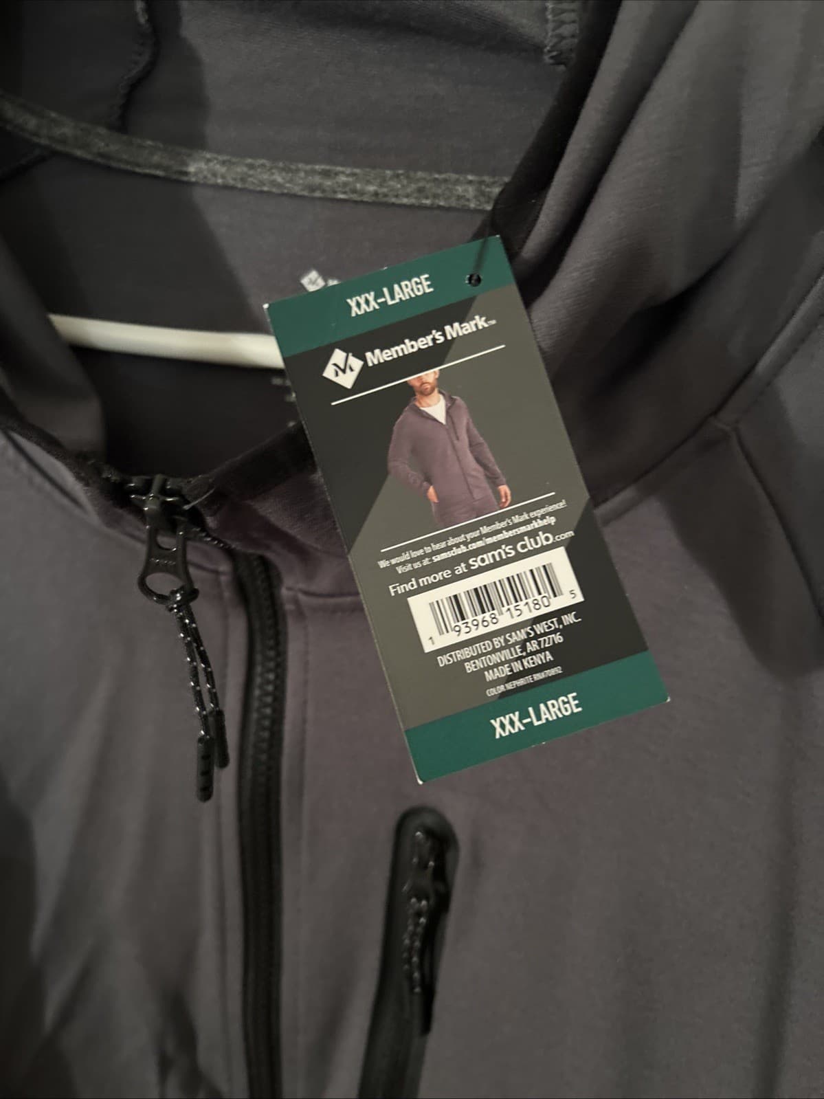 Members Mark Mens Full Zip Luxe Hoodie Jacket Premium Stretch XXXL Gray Sweater - Thumbnail 3