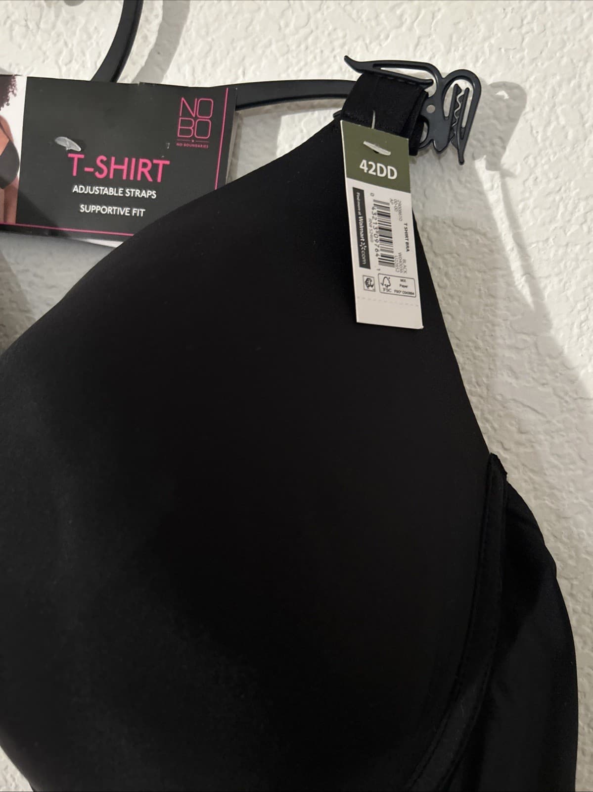No Boundaries T-Shirt Bra 42DD Black Adjustable Straps Supportive Fit Solid NoBo - Thumbnail 2