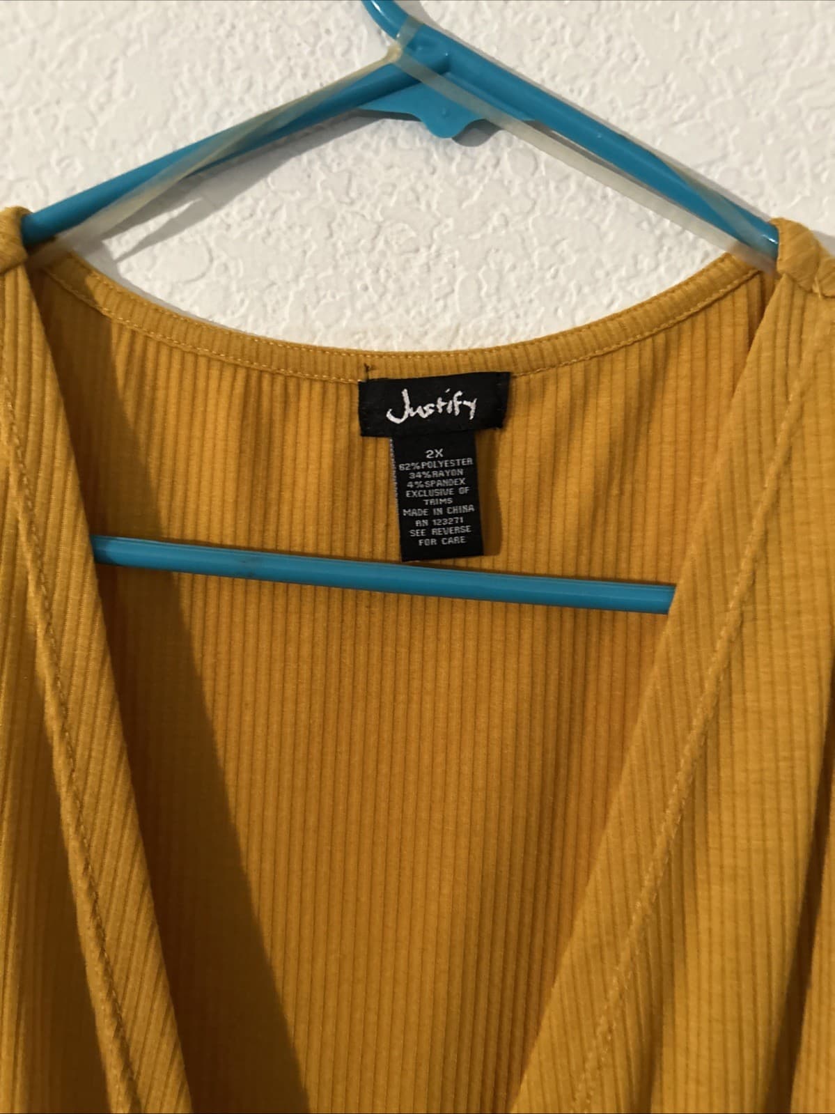 Women’s Justify Faux Wrap 2X Top New Mustard Color - Thumbnail 2