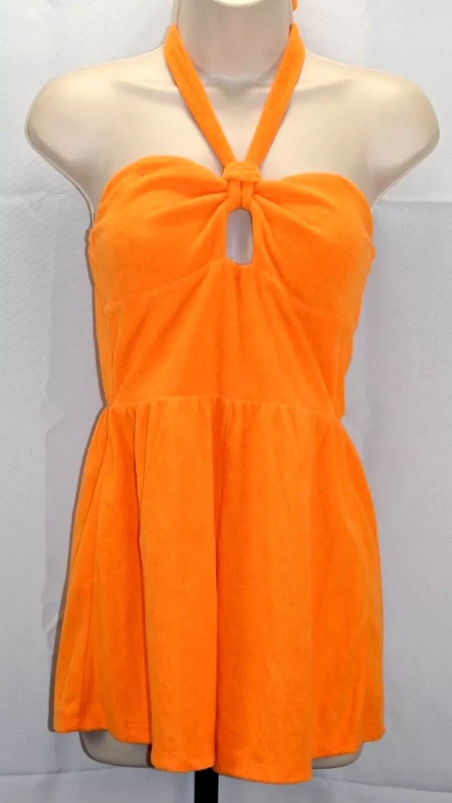 Wild Fable Women's XS Orange Halter Top French Terry Towel Cover Up Romper - Thumbnail 6