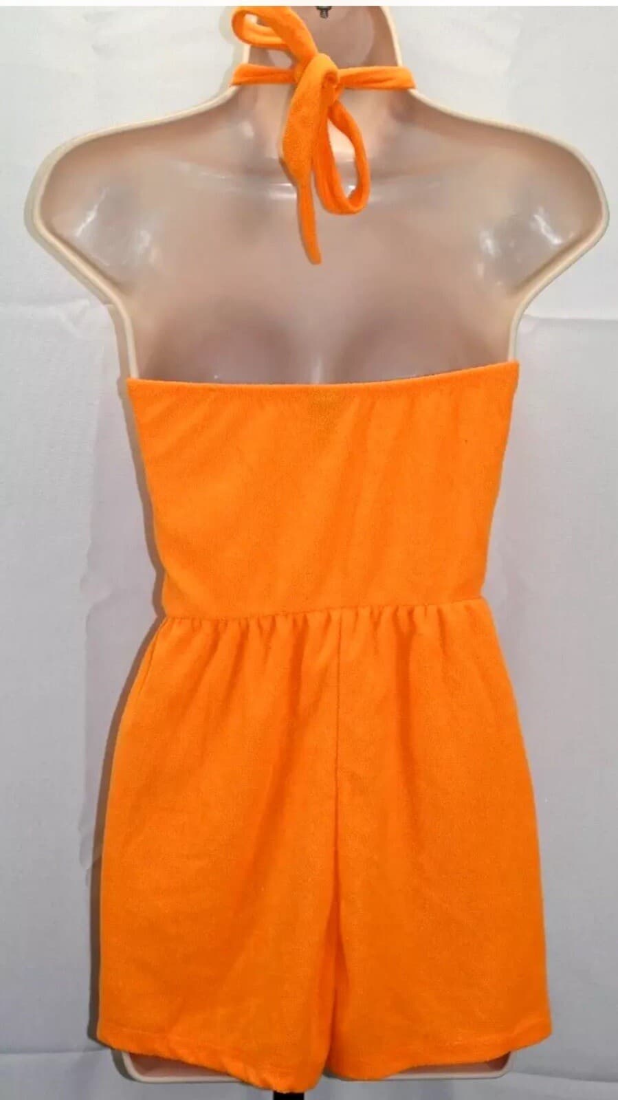 Wild Fable Women's XS Orange Halter Top French Terry Towel Cover Up Romper - Thumbnail 7