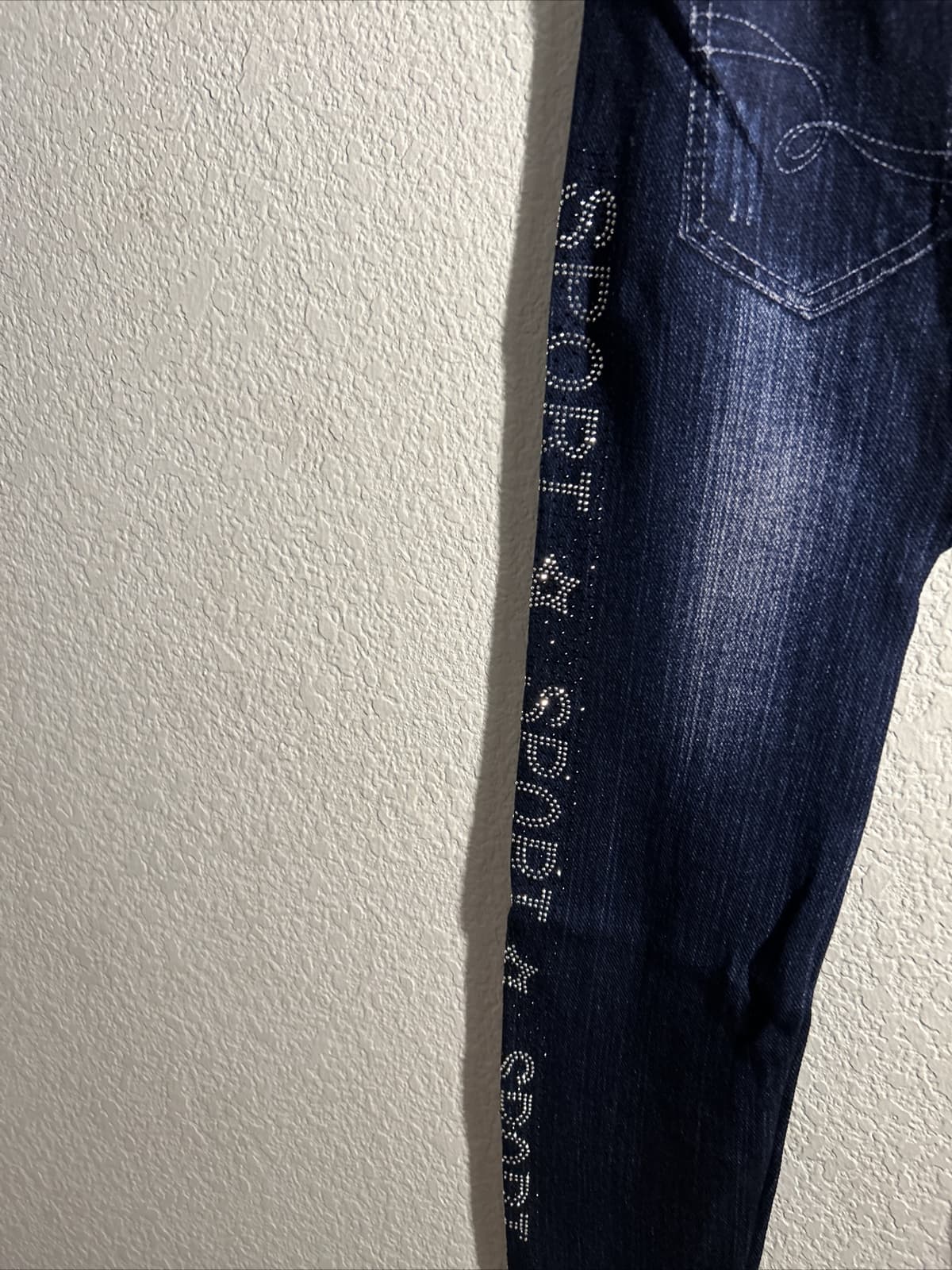 Women’s Style One Regular One Size Leggings Navy Blue Sport Rhinestones On Legs - Thumbnail 4