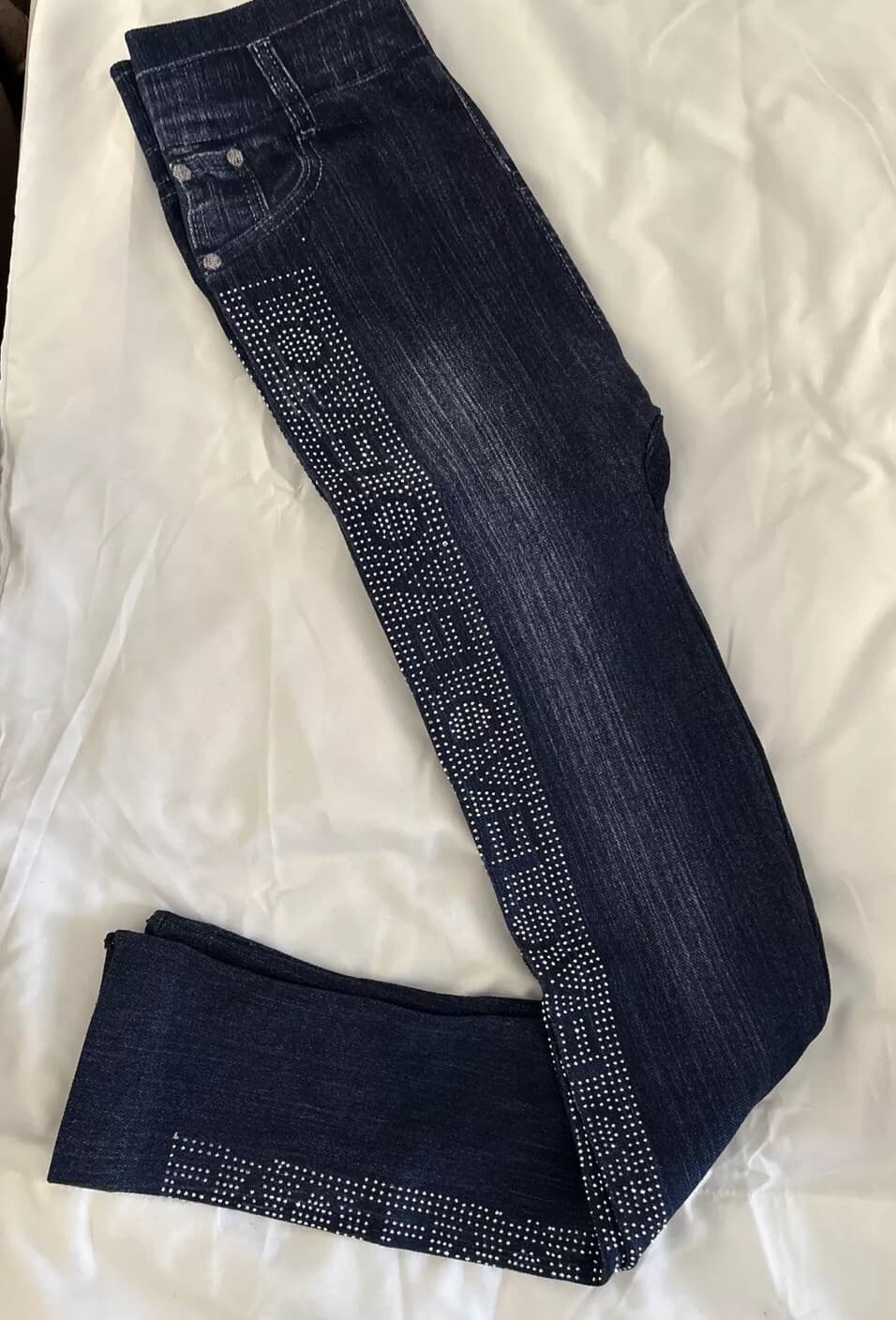 Leggings With Love Rhinestone Navy Blue NWT One Size Fits Most Regular - Thumbnail 4