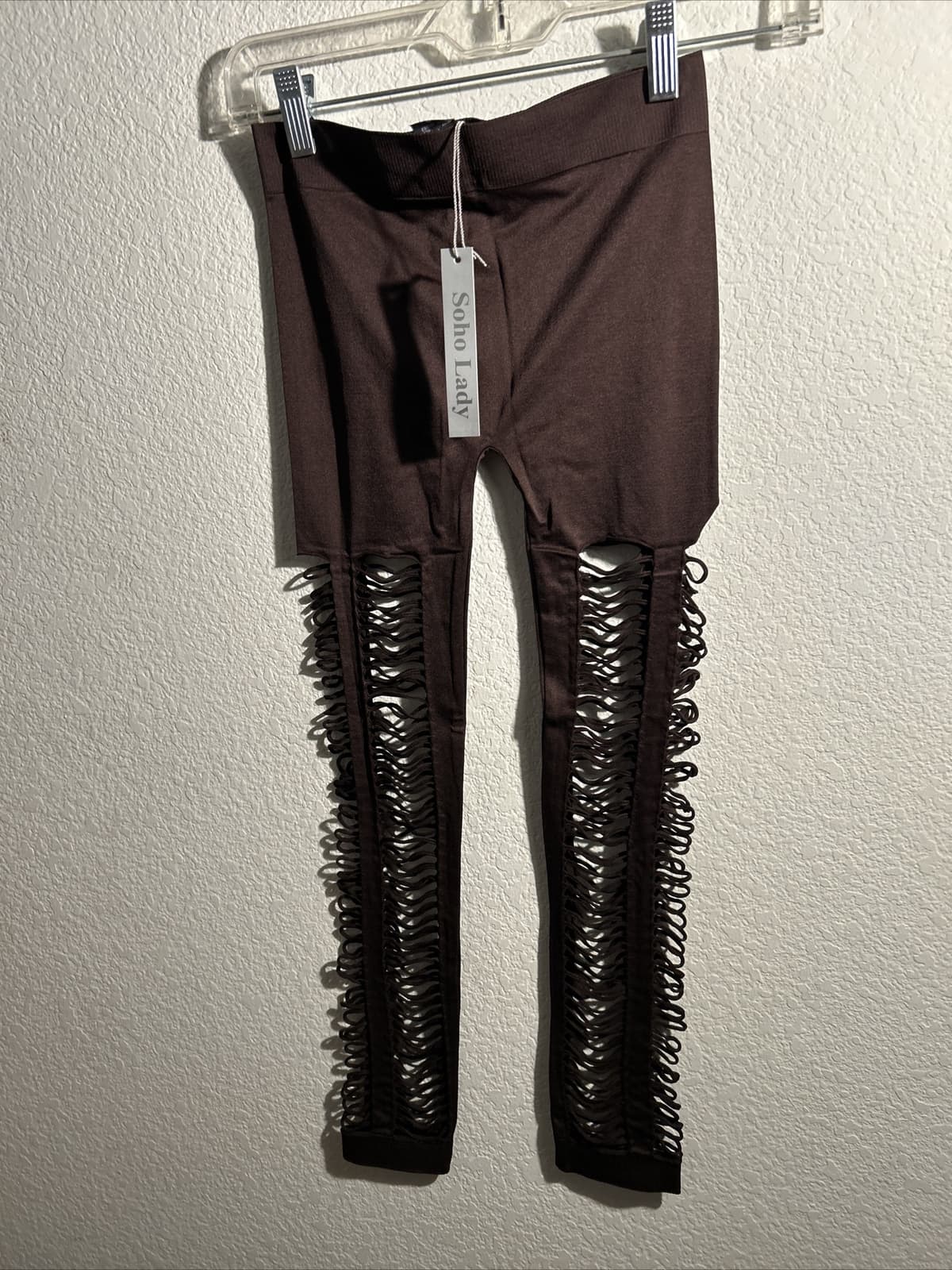 NWT Soho Lady Brown Capri Legging Womens One Size Cut Out Stretch Nwt - Thumbnail 2