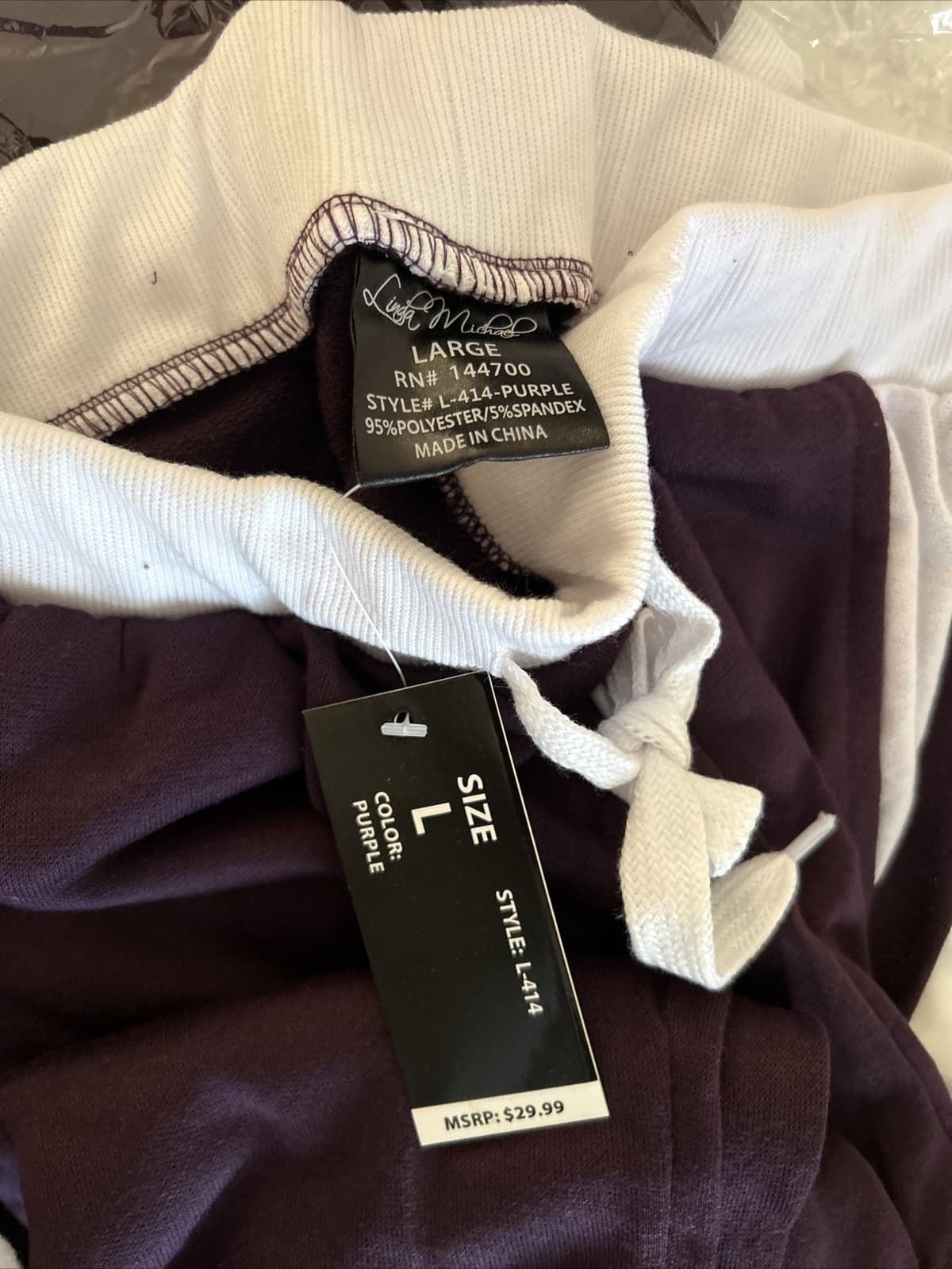 Women’s Linda Michael Small Joggers Purple Large Nwt - Thumbnail 3