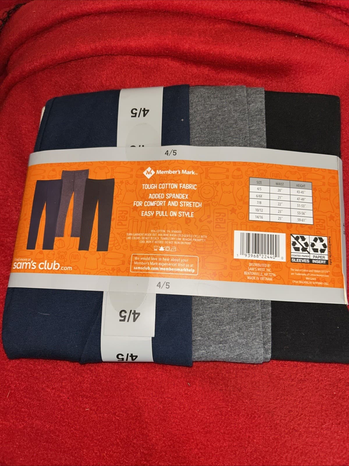 Members Mark 3pack Girls Favorite Leggings 4/5 Black, Navy, Grey - Thumbnail 2