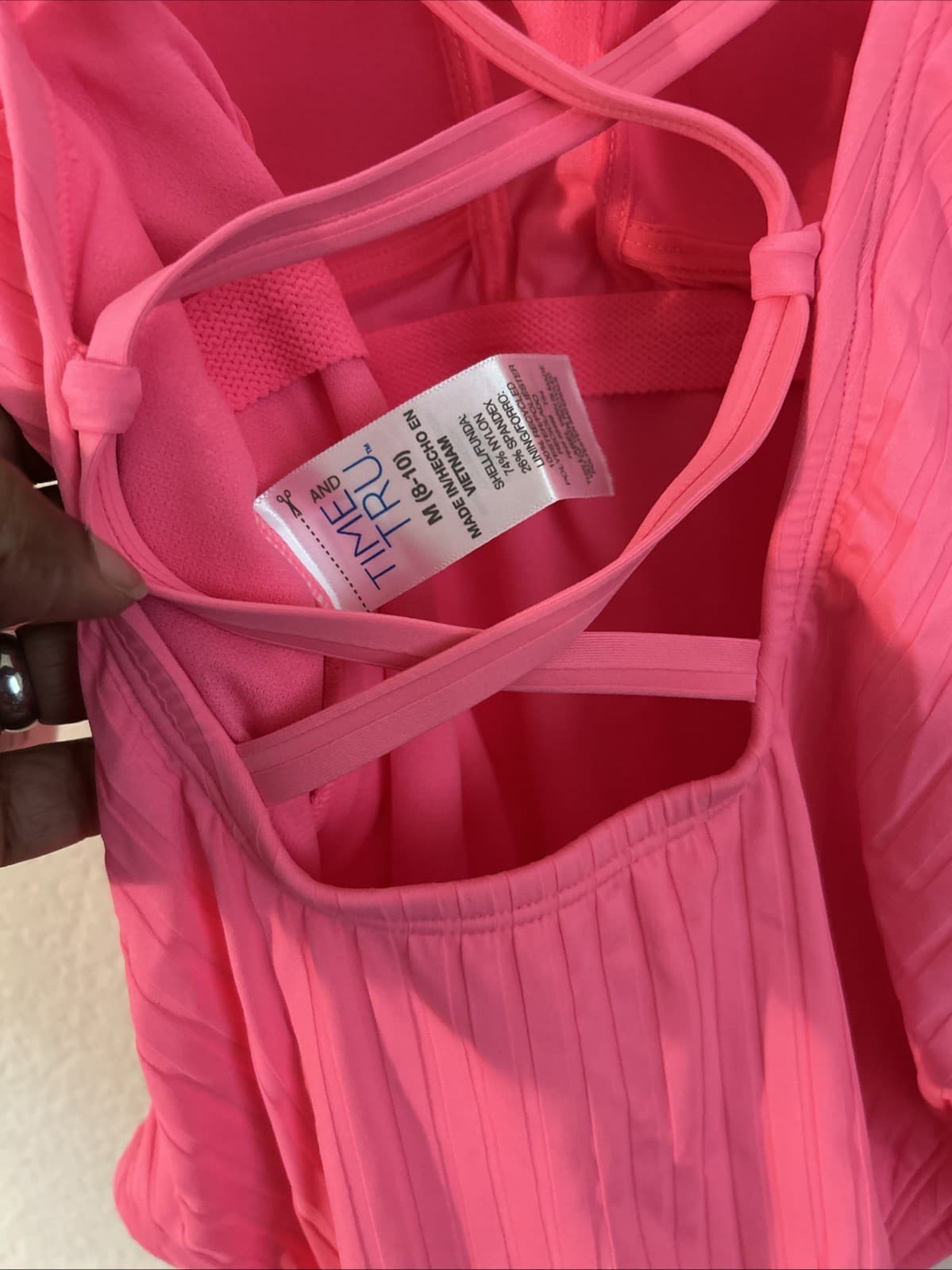 Time And Tru Pink One Piece Swimsuit Strappy Back Women's M 8/10 Missy - Thumbnail 5