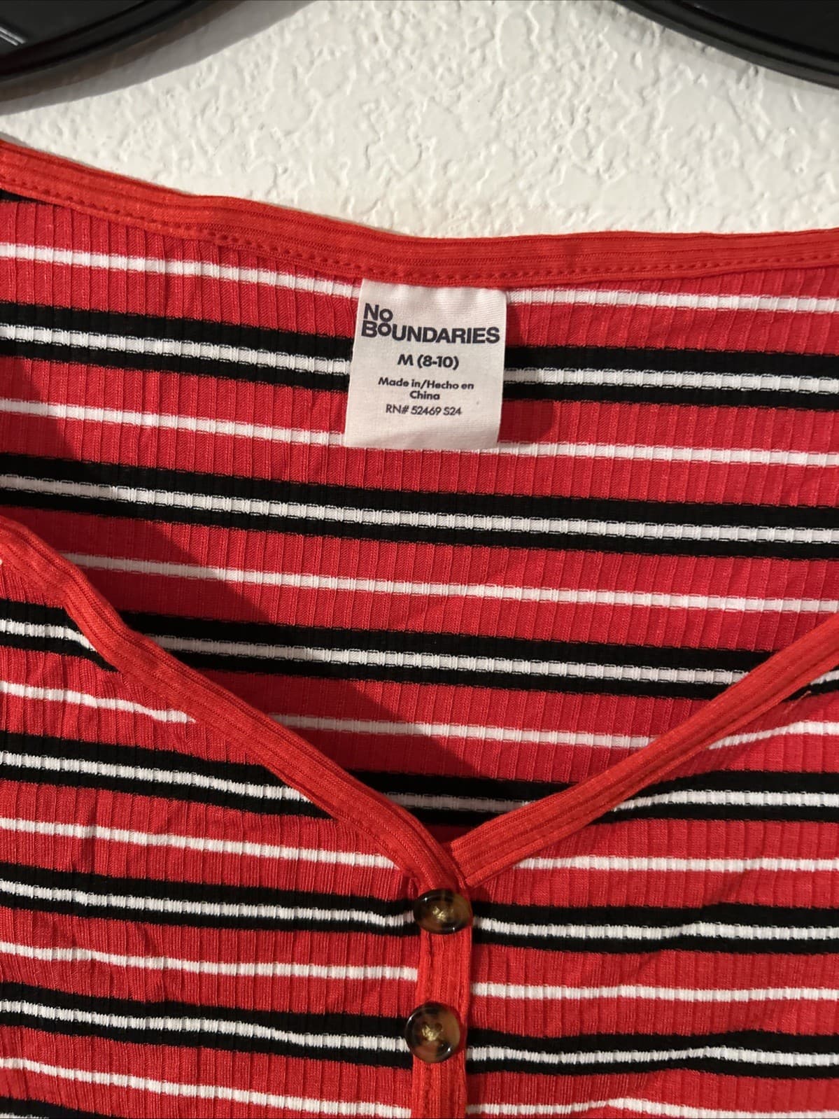 Womens Medium 8/10 No Boundaries Rib Henley Flame Red Top NWT - Thumbnail 3