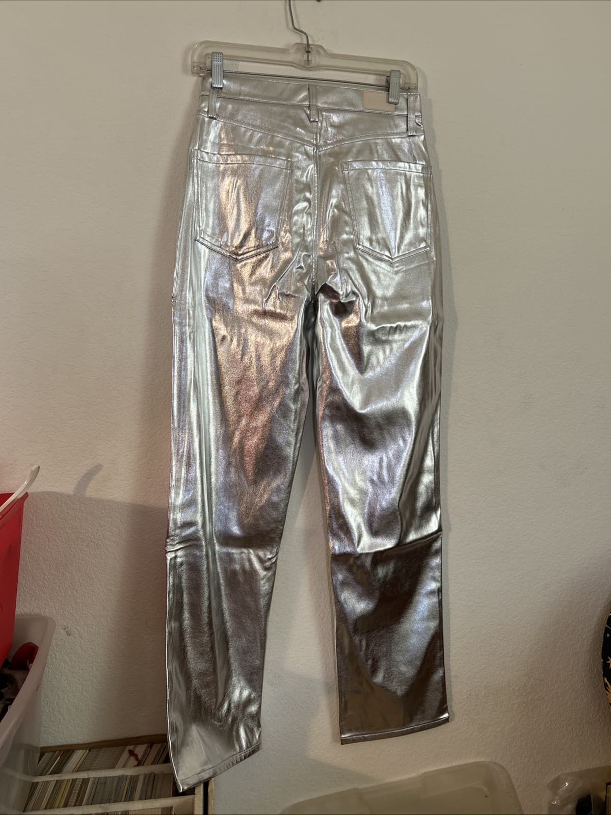 Scoop pants trousers slacks Stove Pipe women's 10 metallic silver straight leg - Thumbnail 4