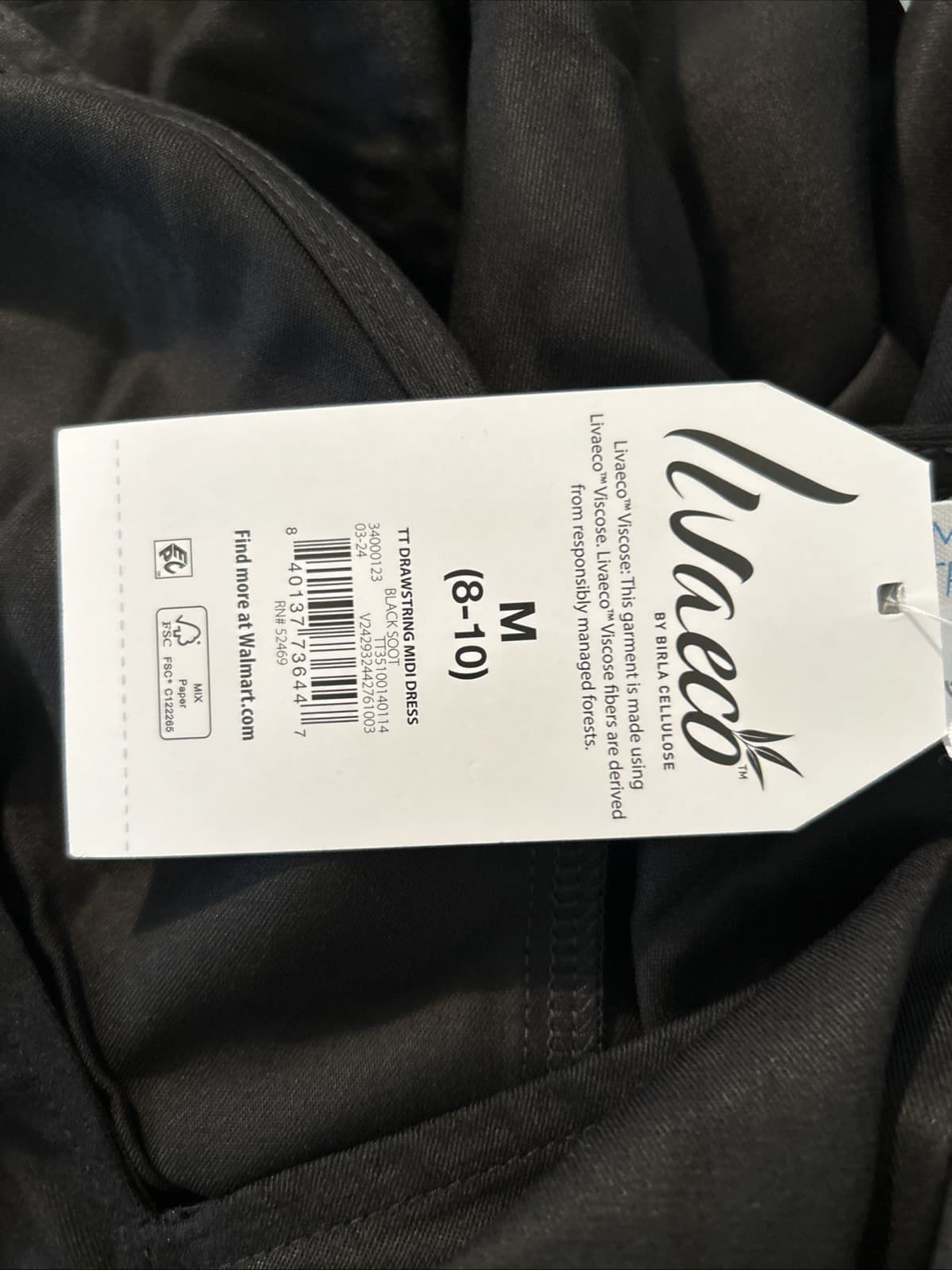 Time And Tru Black TT Drawstring Midi Dress NWT Medium (8-10) - Thumbnail 4