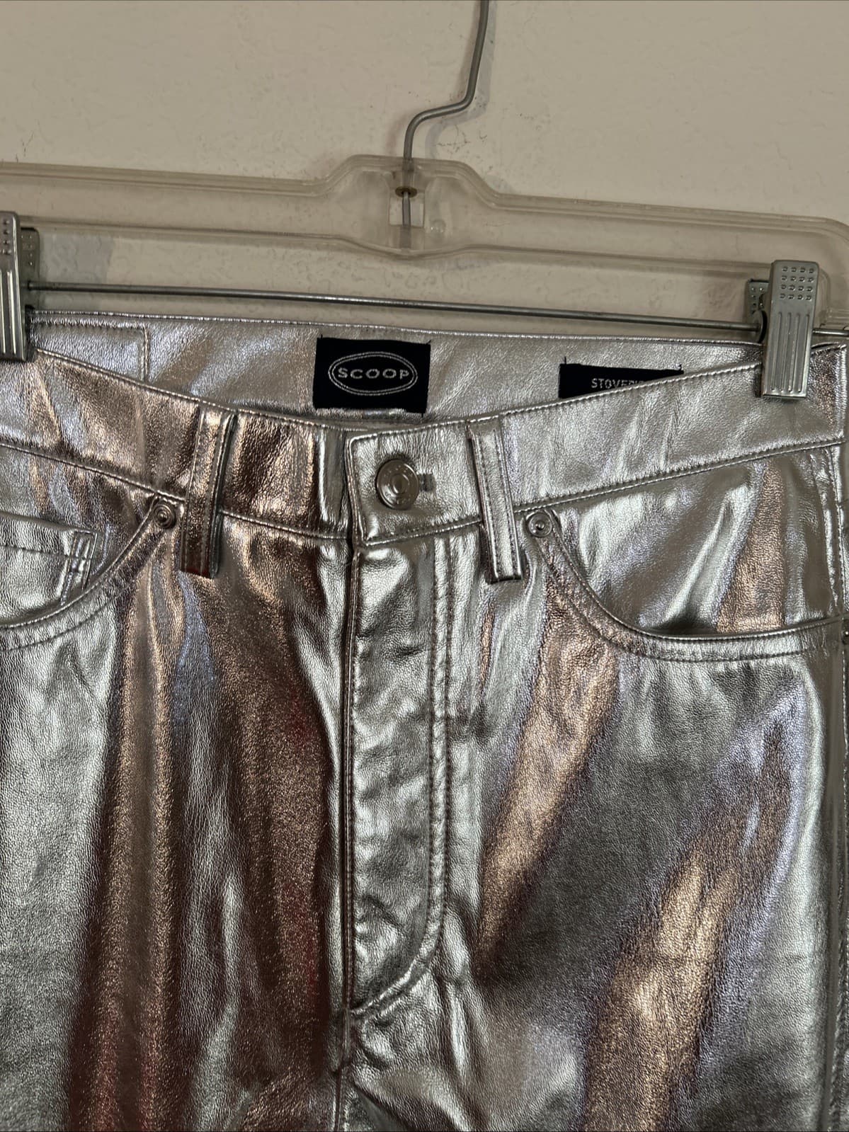 Scoop pants trousers slacks Stove Pipe women's 10 metallic silver straight leg - Thumbnail 2