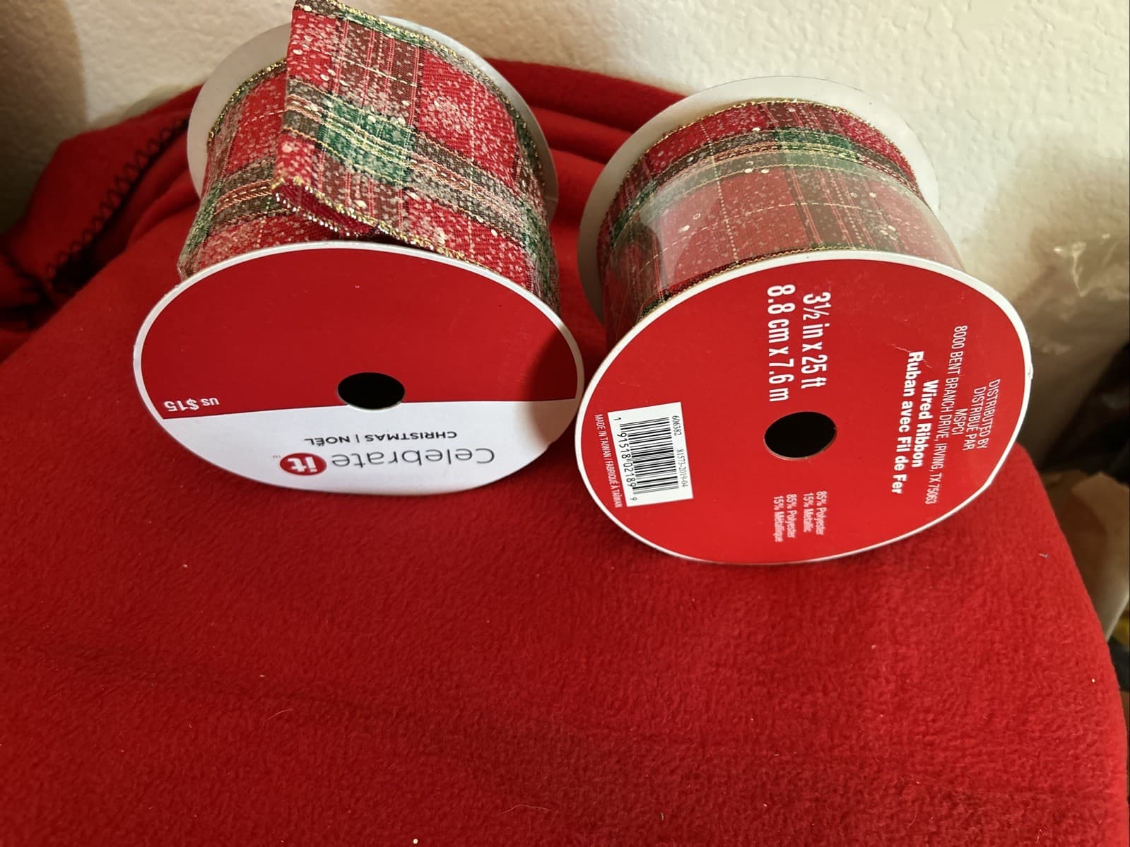 Christmas Wired Ribbon New 3 1/2 X 25 Ft Celebrate It Lot Of 2 - Thumbnail 4