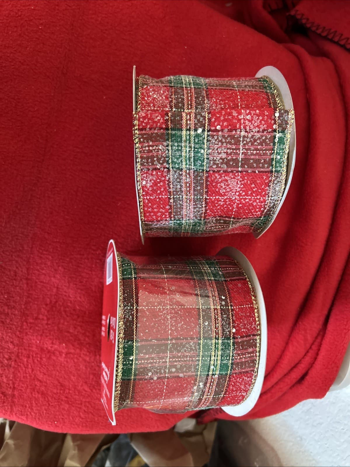 Christmas Wired Ribbon New 3 1/2 X 25 Ft Celebrate It Lot Of 2 - Thumbnail 3