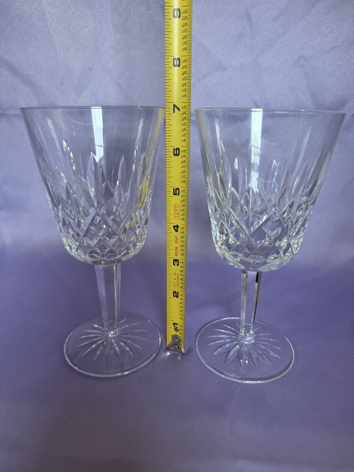 Set of 2 WATERFORD CRYSTAL Lismore Water Goblet/Wine Glasses 6 7/8” IRELAND 8oz - Thumbnail 2