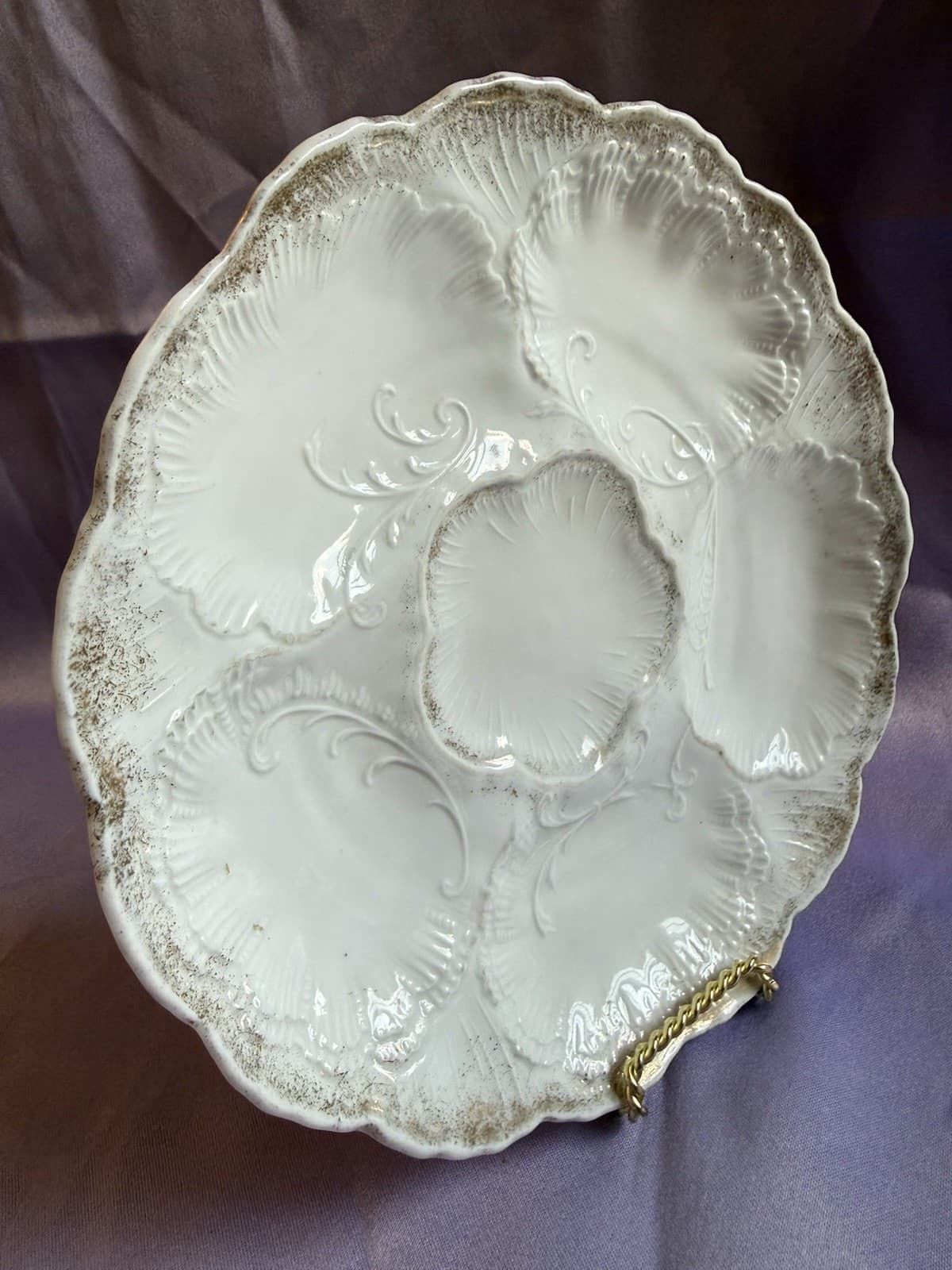 *RARE*ANTIQUE-Weimar Porzellan Oyster Plate-5 Oyster Wells+1 Dipping Well - Thumbnail 2
