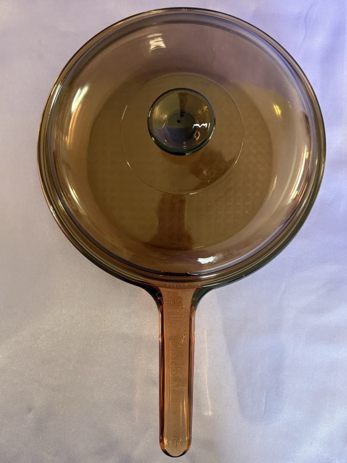 VTG 4pc VISIONS PYREX Amber Glass Saucepan Set w/ Lids - Thumbnail 3