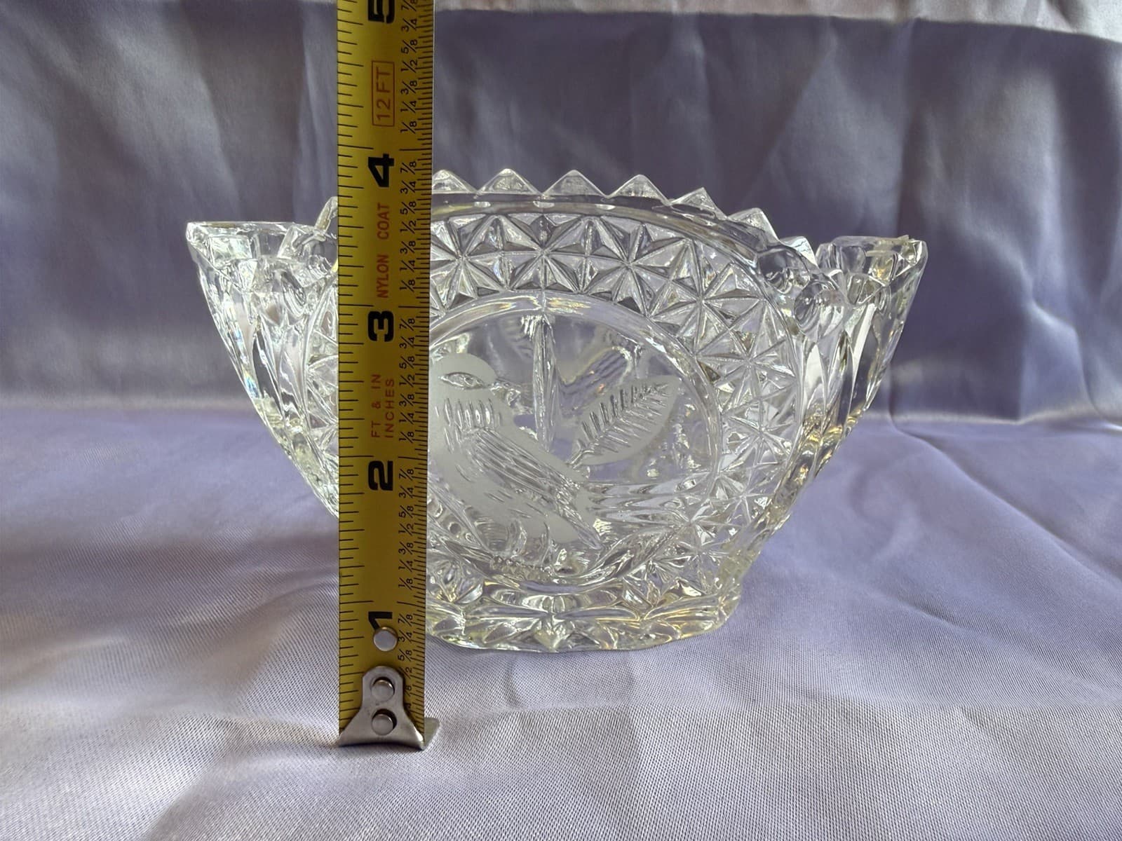 Vintage 8" Hofbauer The Byrdes Collection 1970s Footed Etched Lead Crystal Bowl - Thumbnail 6
