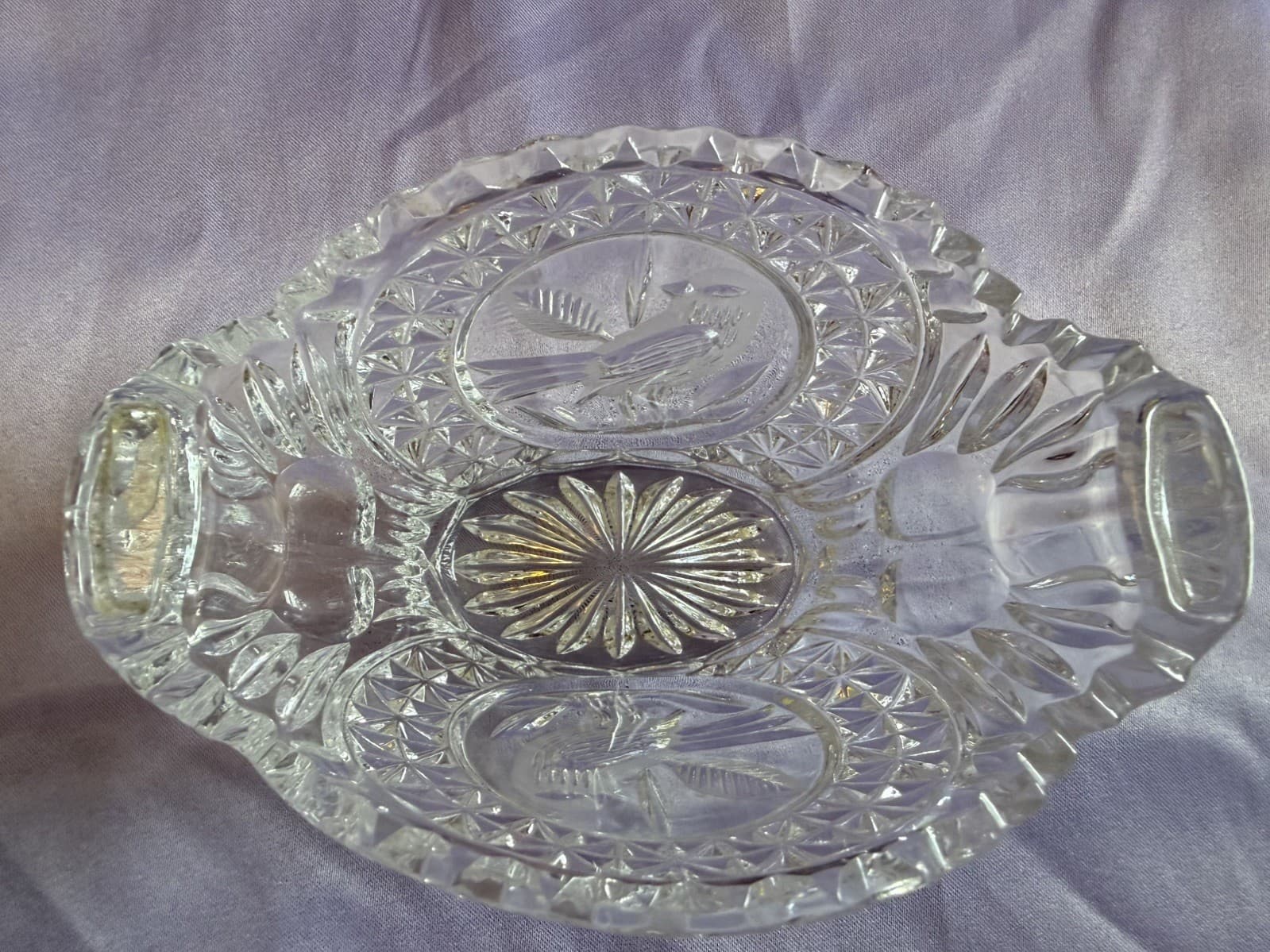 Vintage 8" Hofbauer The Byrdes Collection 1970s Footed Etched Lead Crystal Bowl - Thumbnail 3