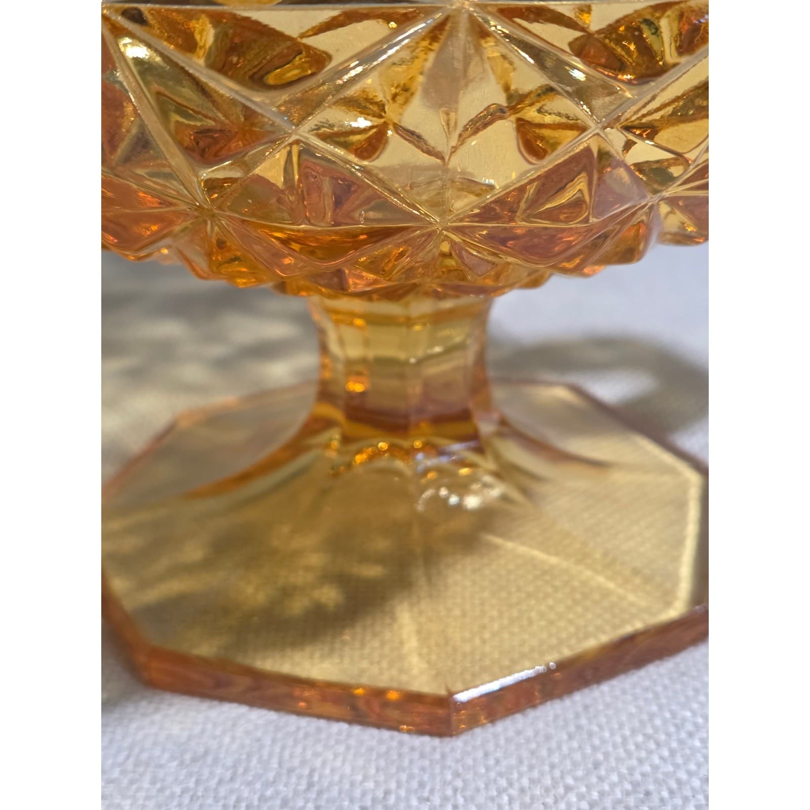 Vintage Kemple Amber Glass 11.5" Footed Console Bowl with Handles - Thumbnail 6