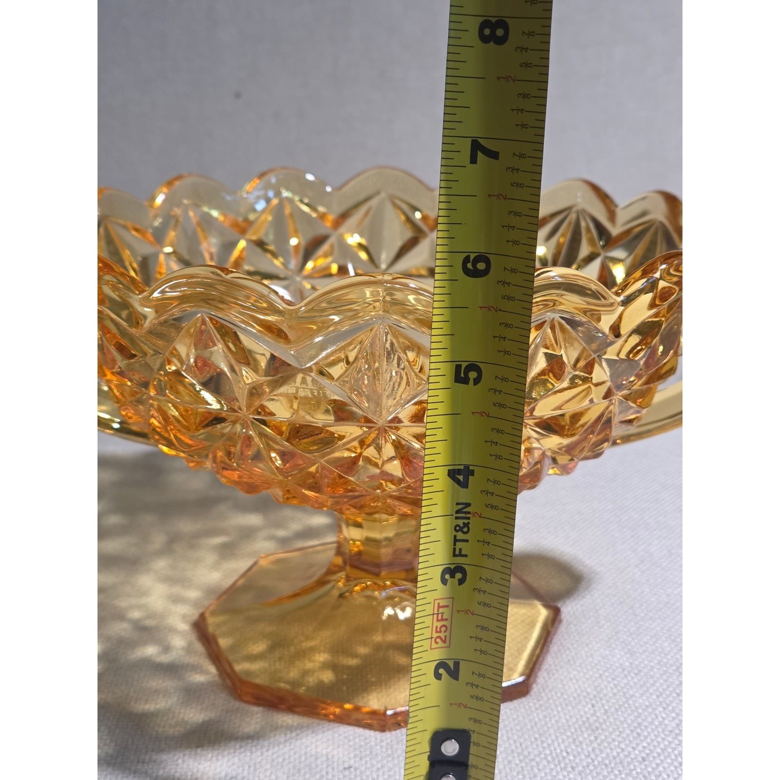 Vintage Kemple Amber Glass 11.5" Footed Console Bowl with Handles - Thumbnail 9