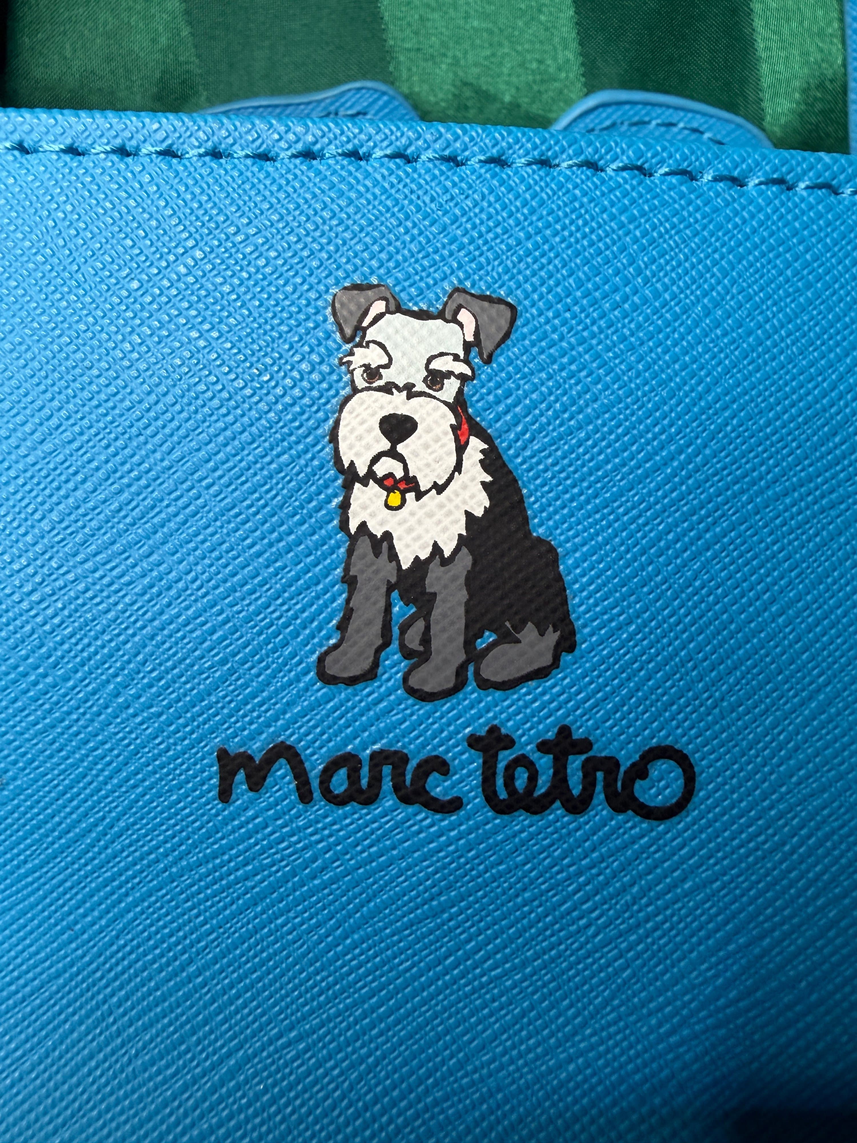 Marc Tetro Whimsical Schnauzer Dog Blue Mini Tote Crossbody Bag