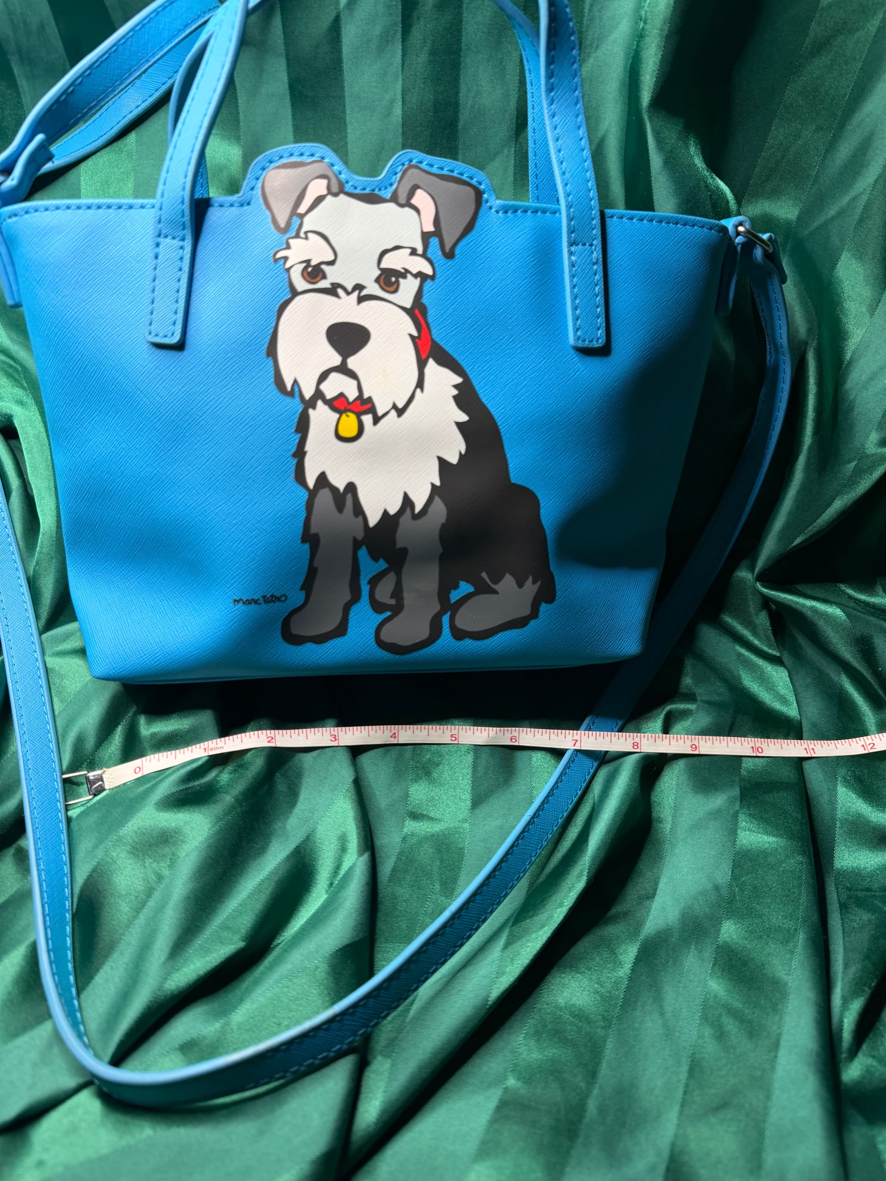 Marc Tetro Whimsical Schnauzer Dog Blue Mini Tote Crossbody Bag - Thumbnail 2