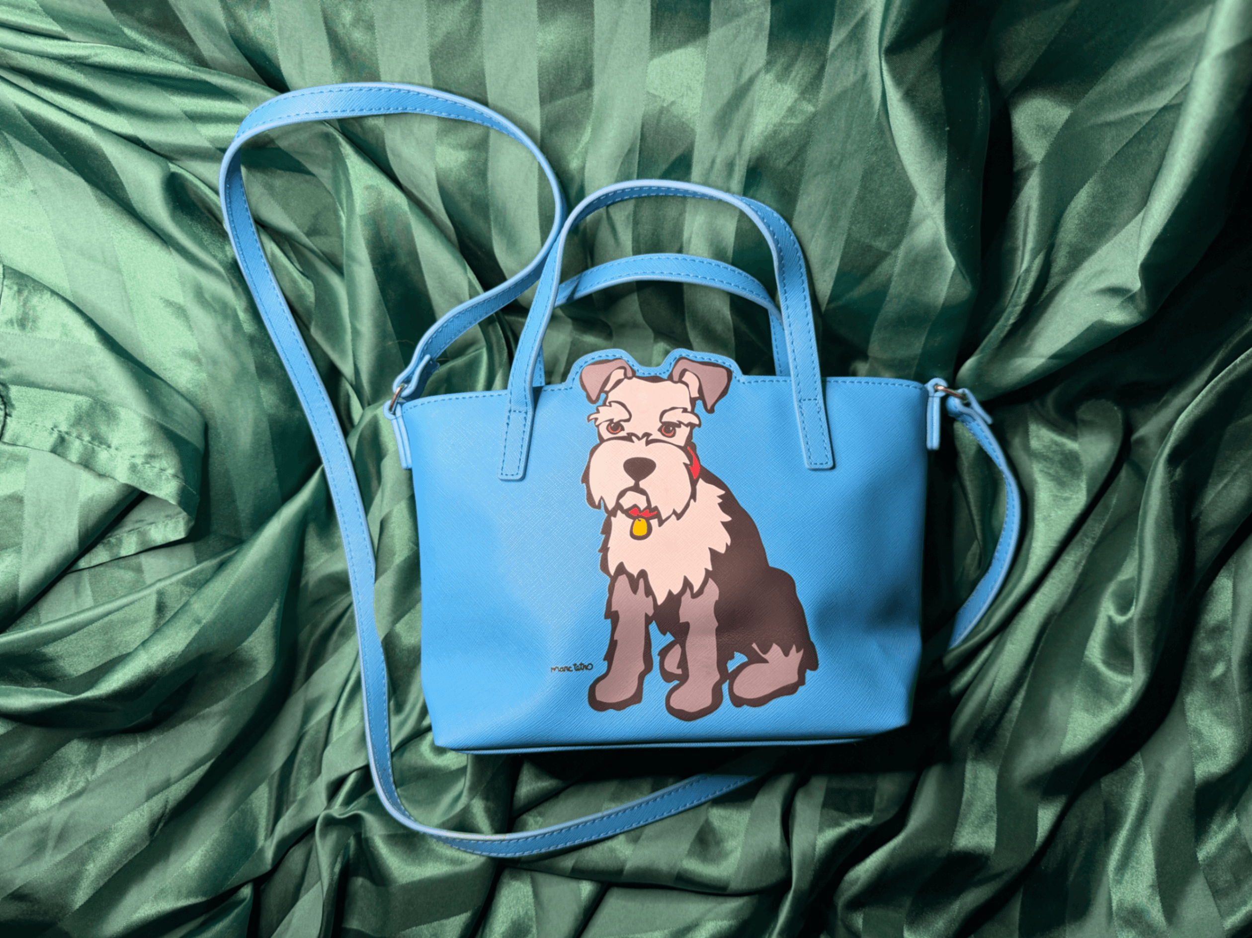 Marc Tetro Whimsical Schnauzer Dog Blue Mini Tote Crossbody Bag - Thumbnail 3