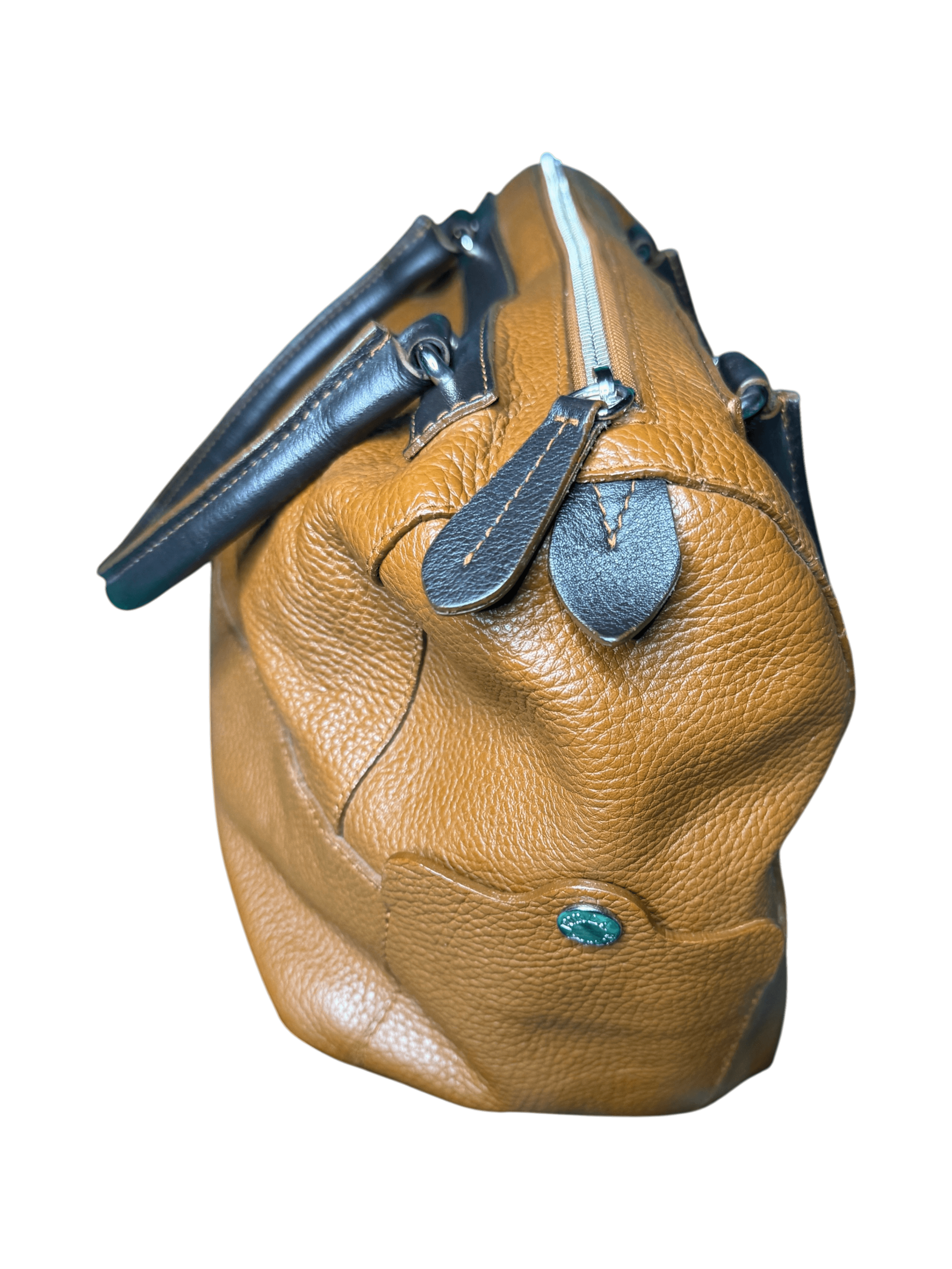 Vintage Y2K Furla Italian Pebbled Leather Colorblock Satchel Cognac & Espresso - Thumbnail 3