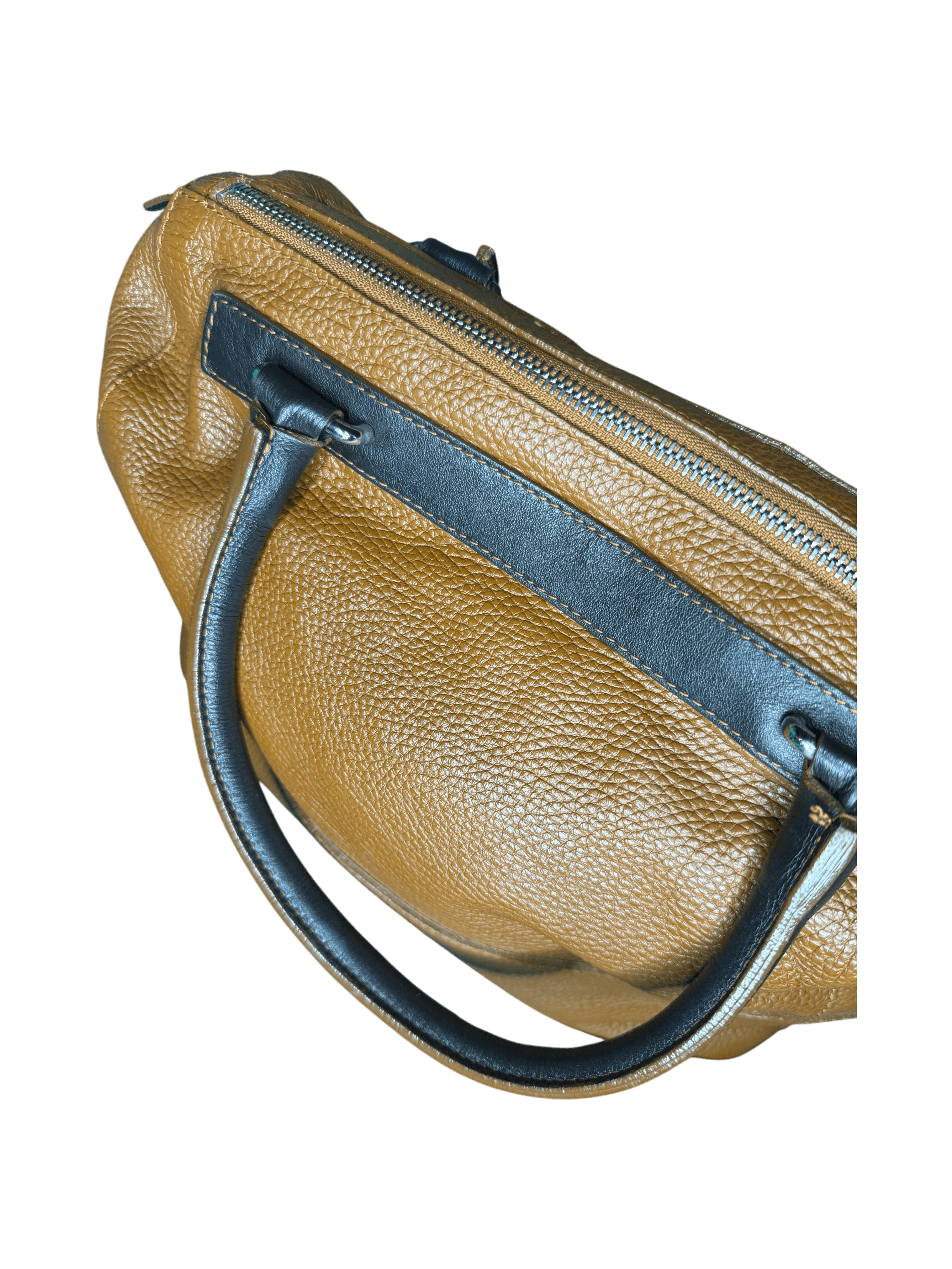 Vintage Y2K Furla Italian Pebbled Leather Colorblock Satchel Cognac & Espresso - Thumbnail 9