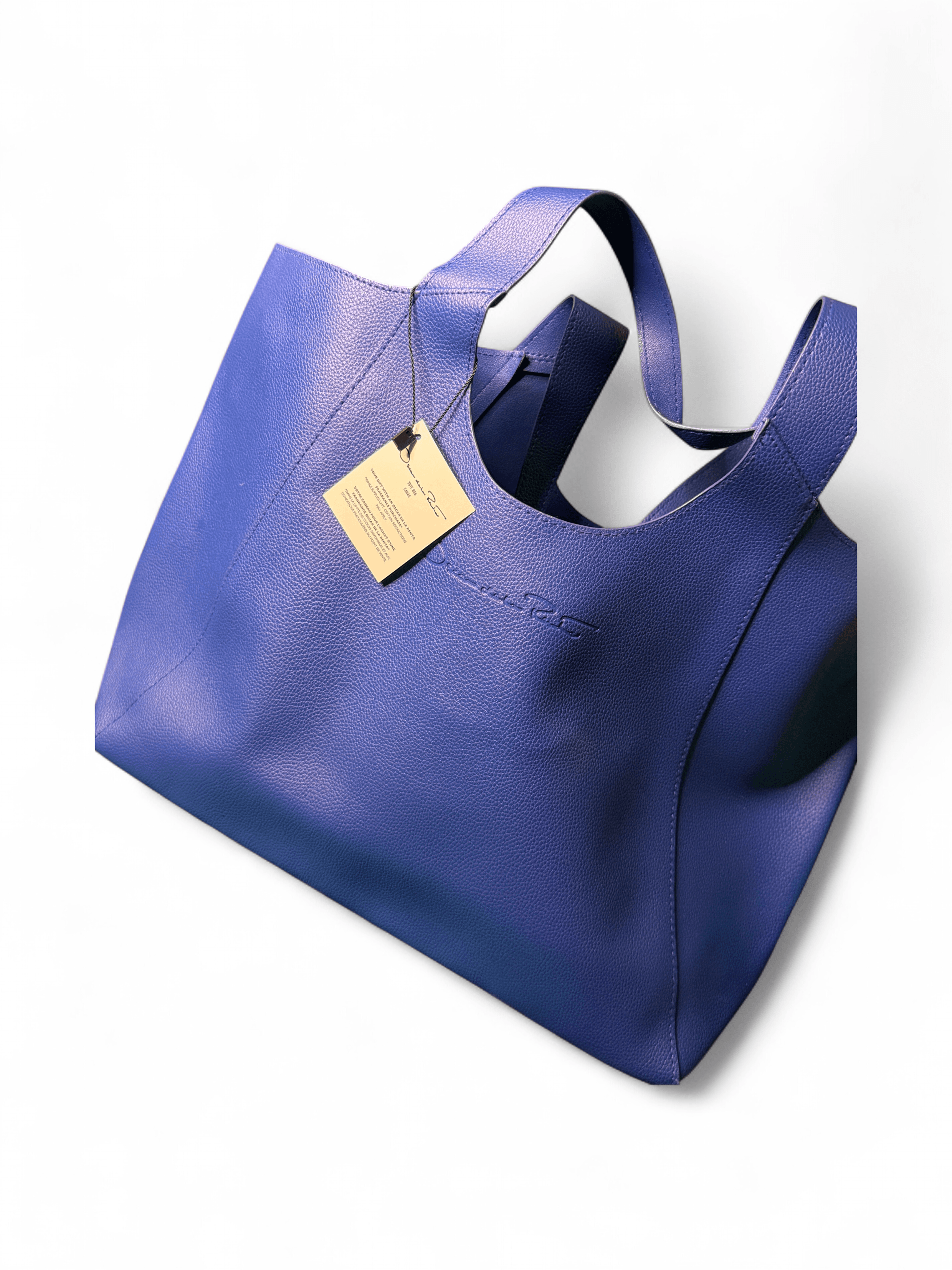 Oscar de la Renta Blue Pebbled Leather Tote Bag - Thumbnail 6