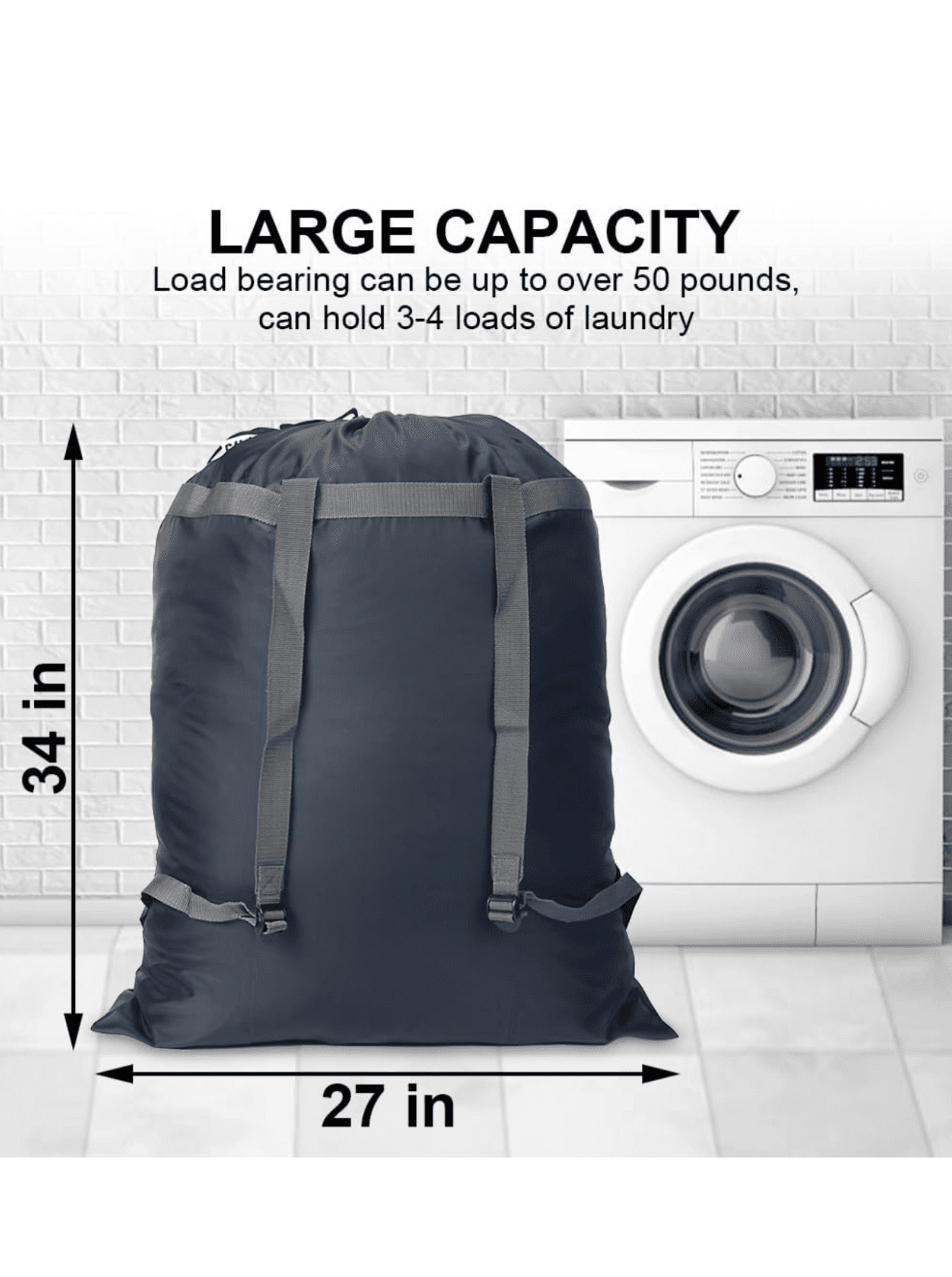 Nylon Drawstring Laundry bag backpack 27" x 34" - Thumbnail 5