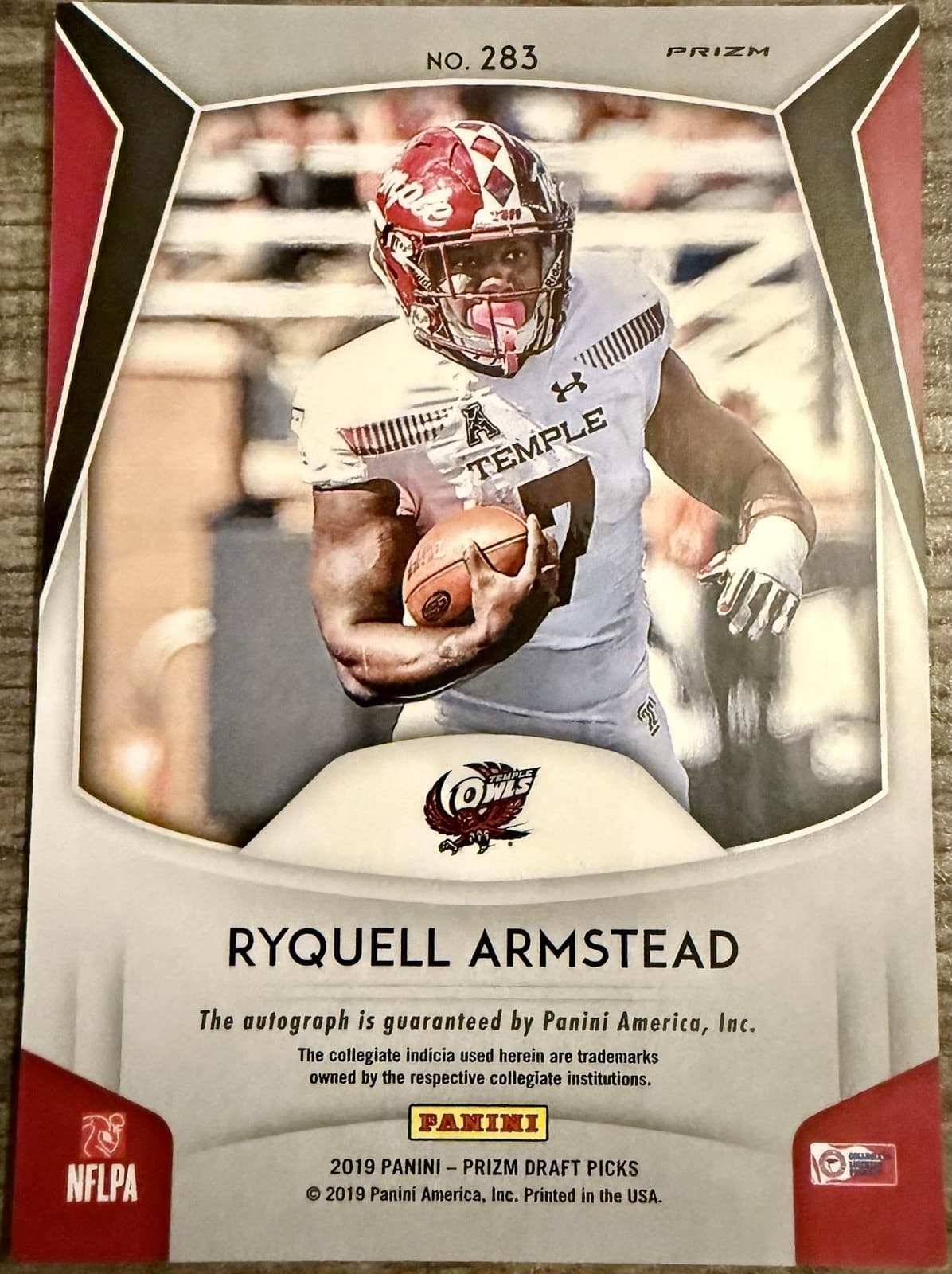 2019 Panini Prizm Draft Picks Ryquell Armstead Silver Prism Auto RC #283 Temple - Thumbnail 2