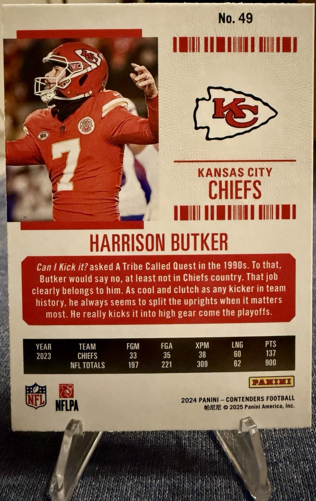 2024 Panini Contenders - Harrison Butker #49 Red Game Ticket - Thumbnail 2