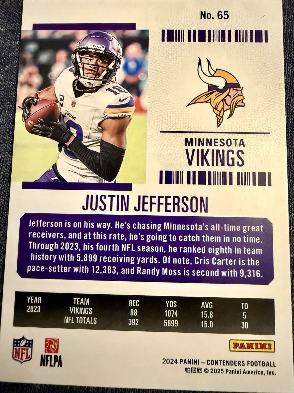 2024 Panini Contenders - Season Ticket Justin Jefferson #65 Retail - Thumbnail 2