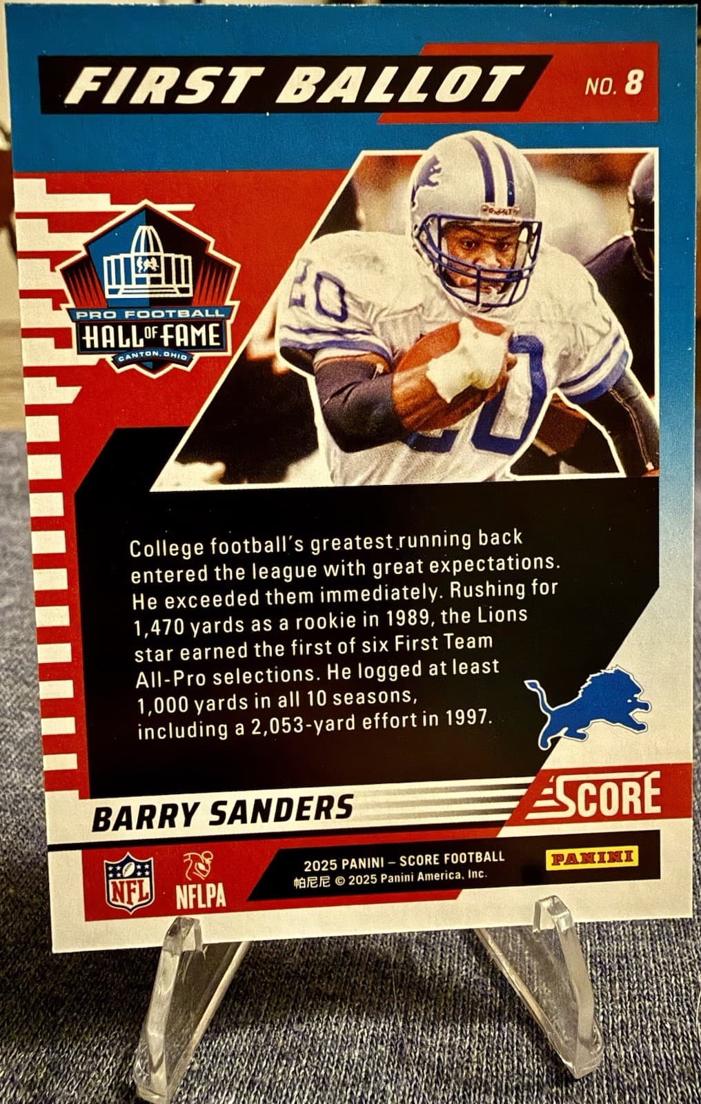 2025 Score Barry Sanders First Ballot #8 Detroit Lions HOF - Thumbnail 2