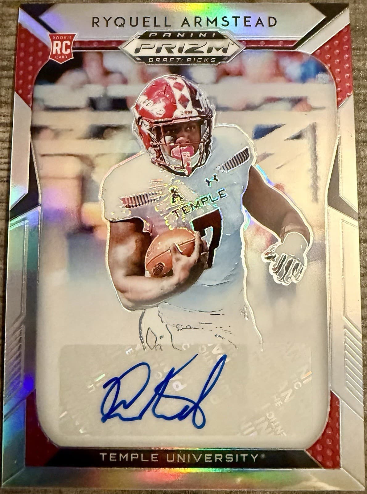 2019 Panini Prizm Draft Picks Ryquell Armstead Silver Prism Auto RC #283 Temple - Thumbnail 4