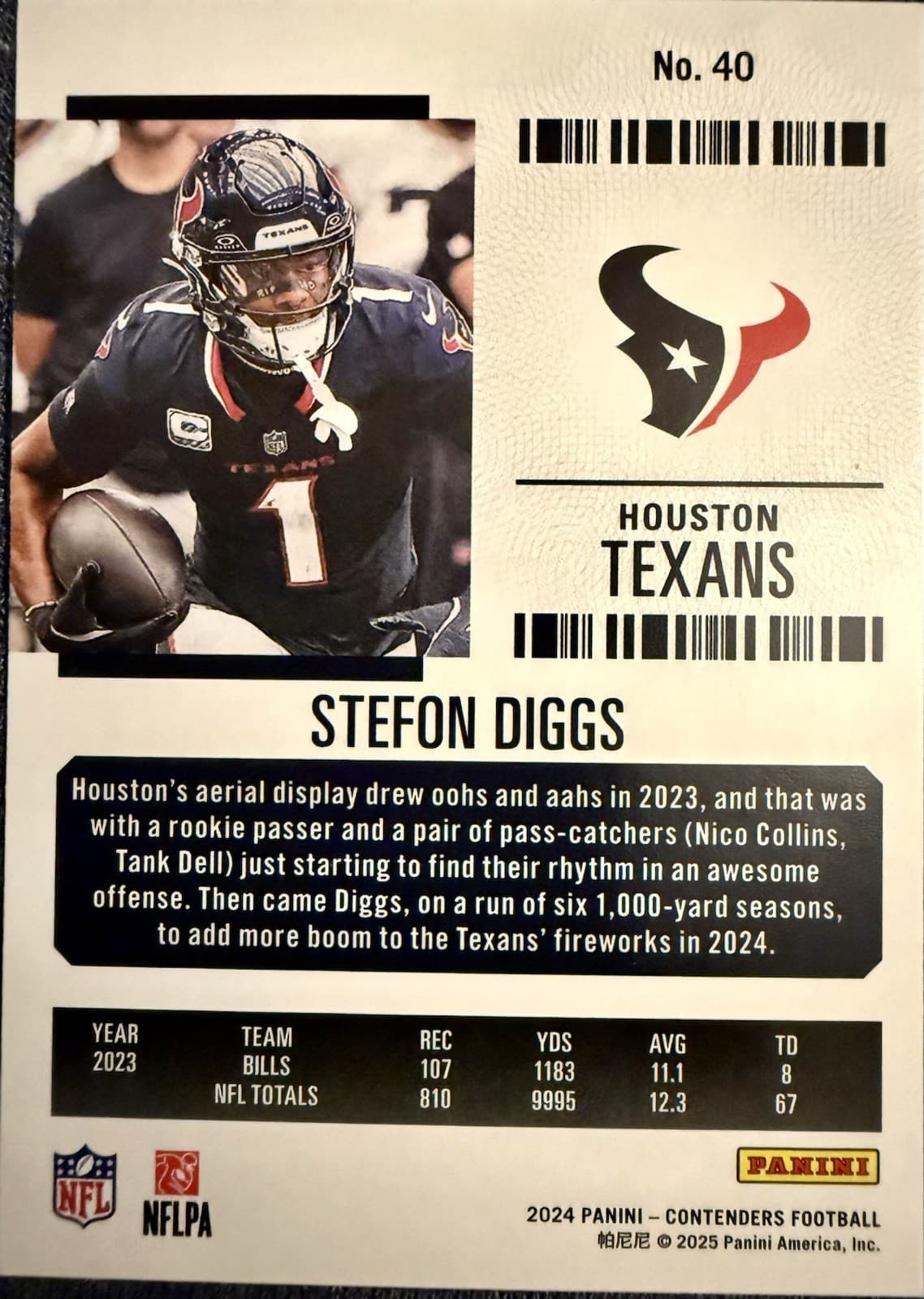 2024 Panini Contenders - Season Ticket Stefon Diggs #40 Silver - Thumbnail 2
