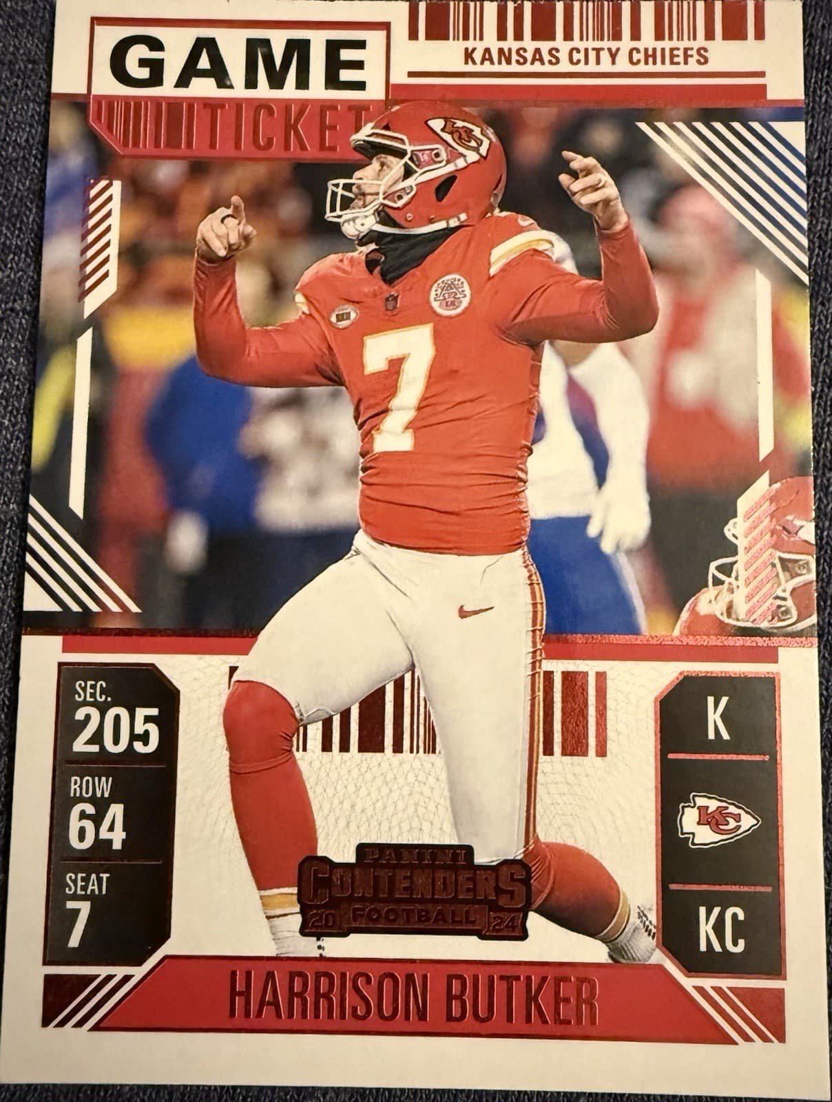 2024 Panini Contenders - Harrison Butker #49 Red Game Ticket - Thumbnail 3