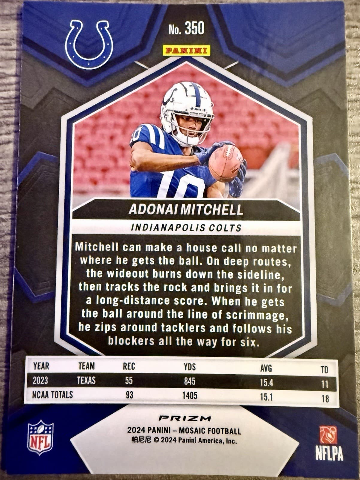 2024 Panini Mosaic ADONAI MITCHELL Rookie #350 Green Mosaic Prizm Colts - Thumbnail 2