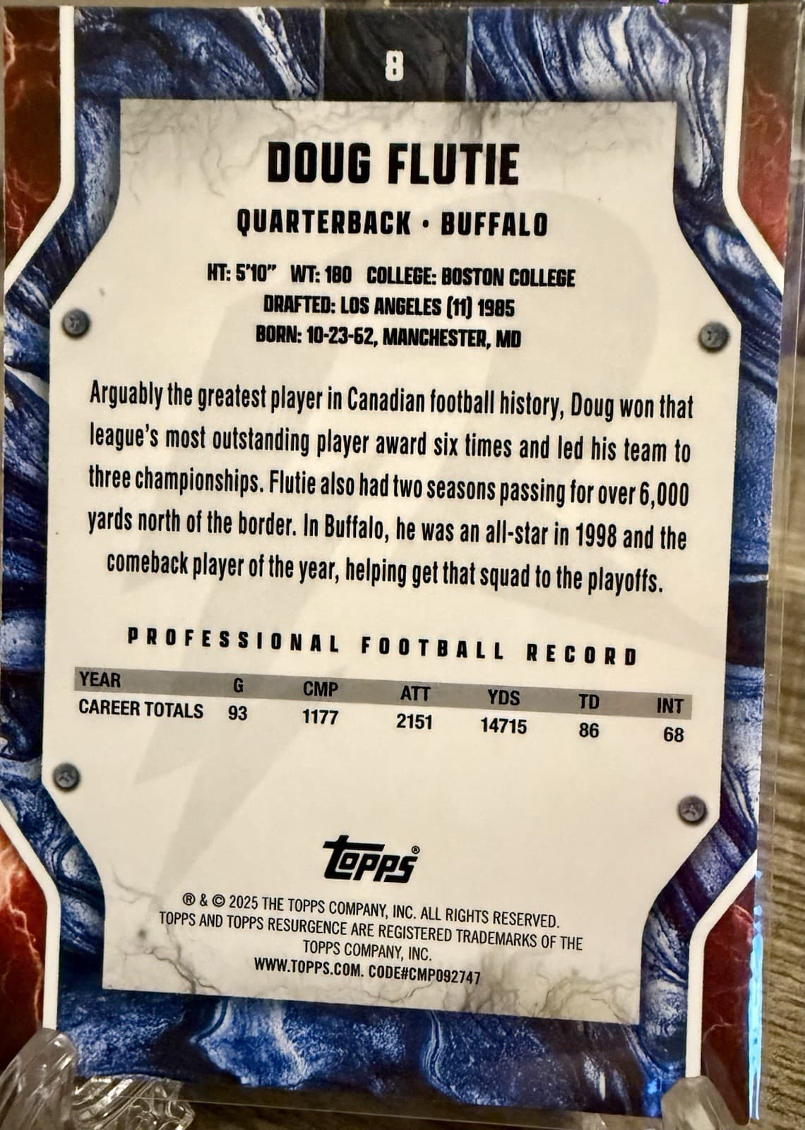 2024 Topps Resurgence - Doug Flutie #8 Refractor - Thumbnail 2