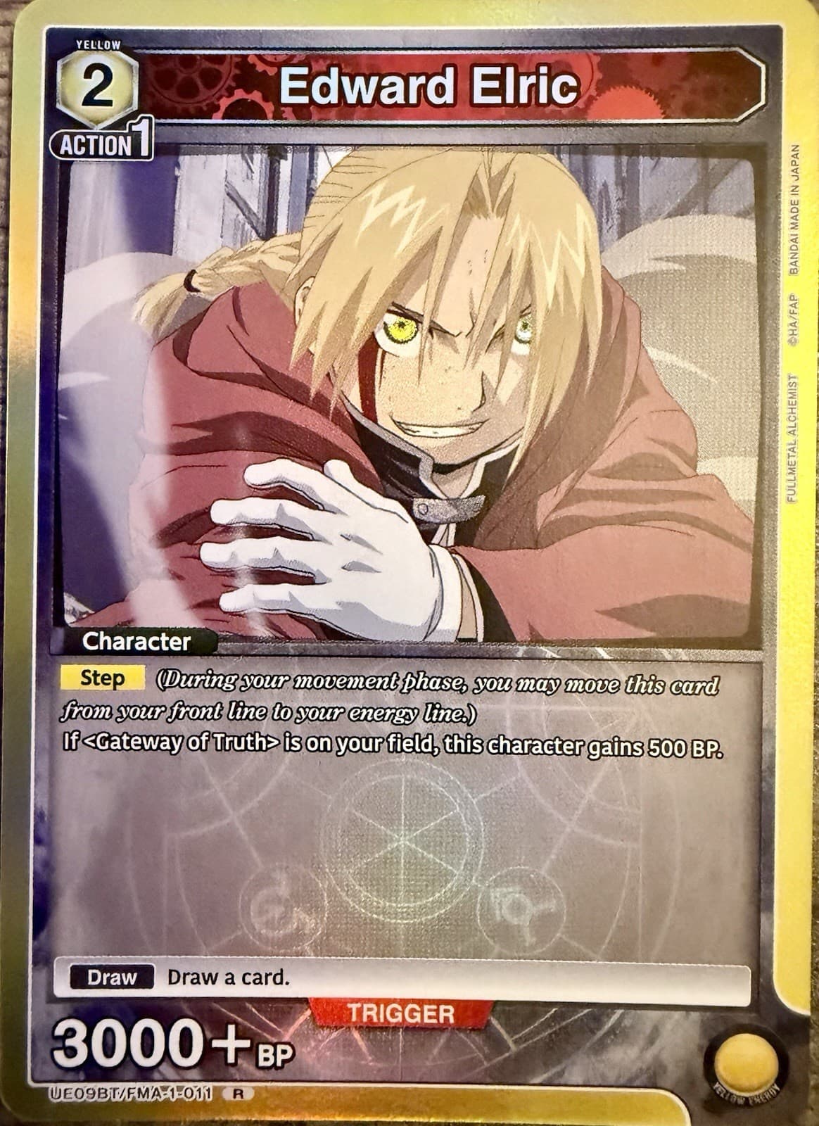 Bandai Union Arena Full Metal Alchemist Edward Eric Yellow 2 Action 1 Card - Thumbnail 3