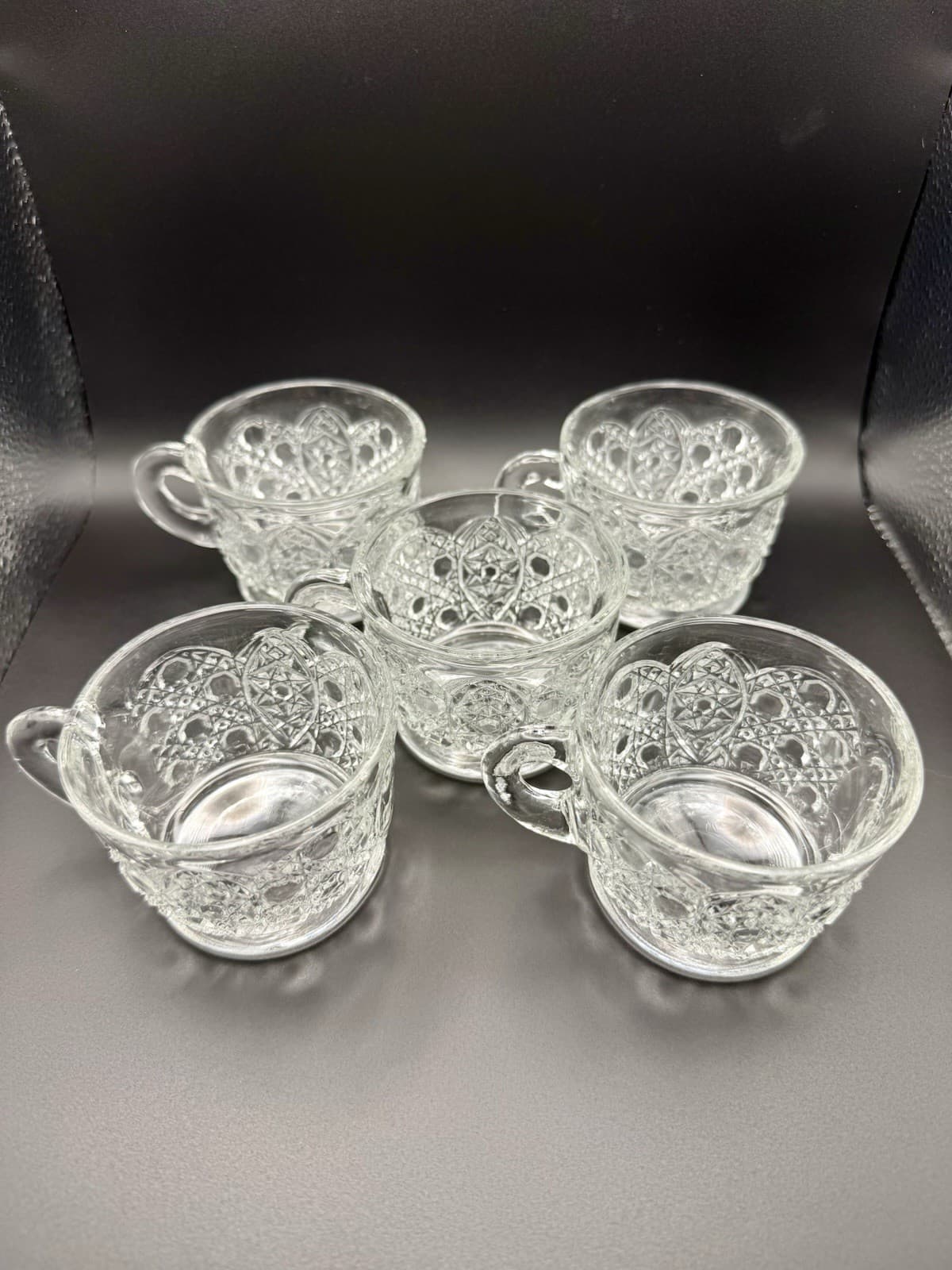 Vintage Set of 5 L E Smith Daisy/Button Punch Cups Clear Glass made In 1960’s