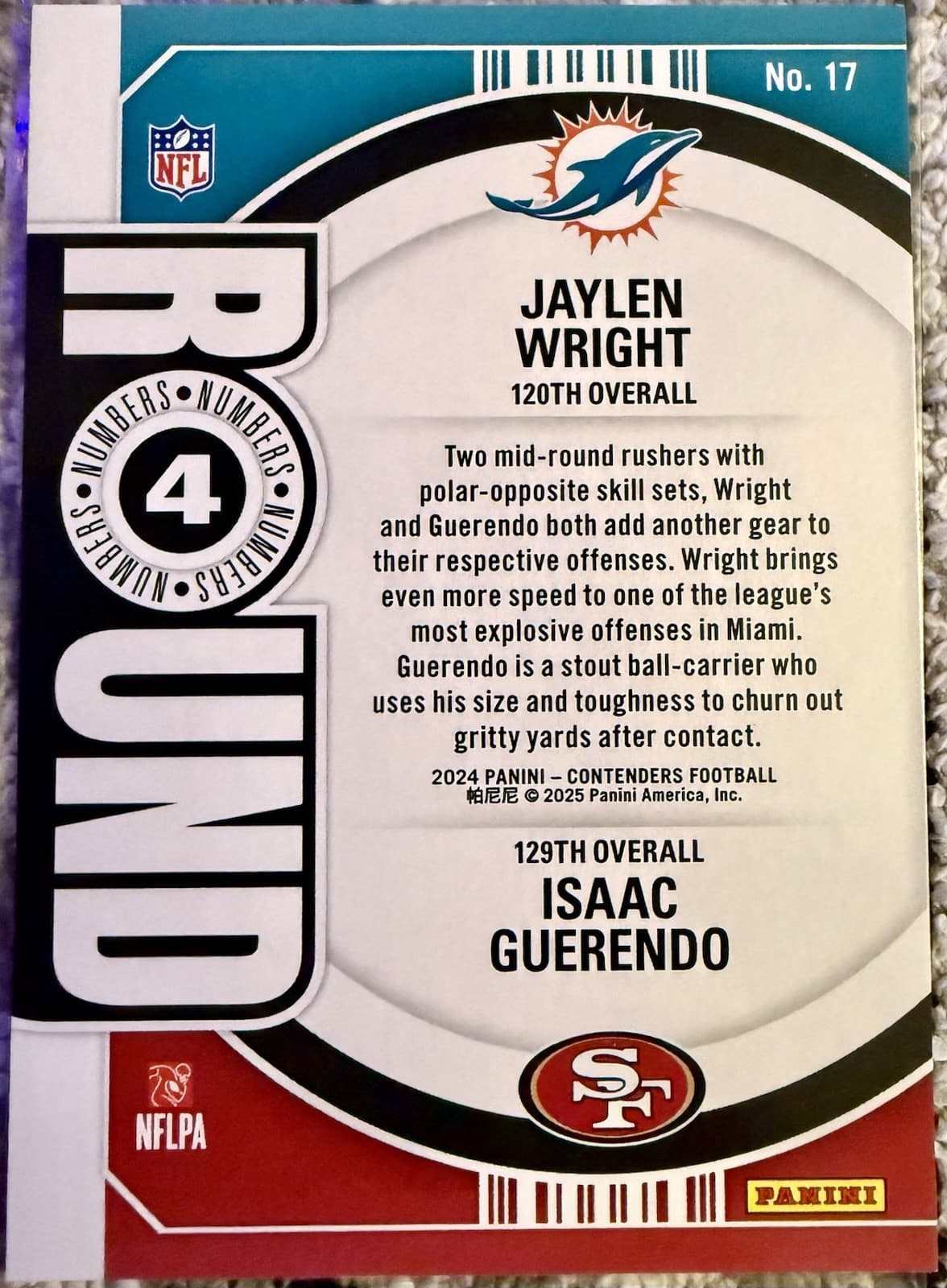 2024 Panini Contenders - Round Numbers Jaylen Wright, Isaac Guerendo #17 (RC) - Thumbnail 2