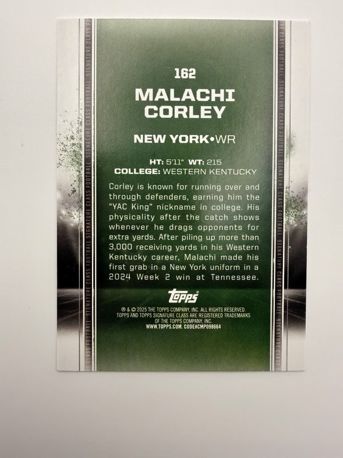2025 Topps Signature Class Malachi Corley Rookie Card Draft Class #162 - Thumbnail 2