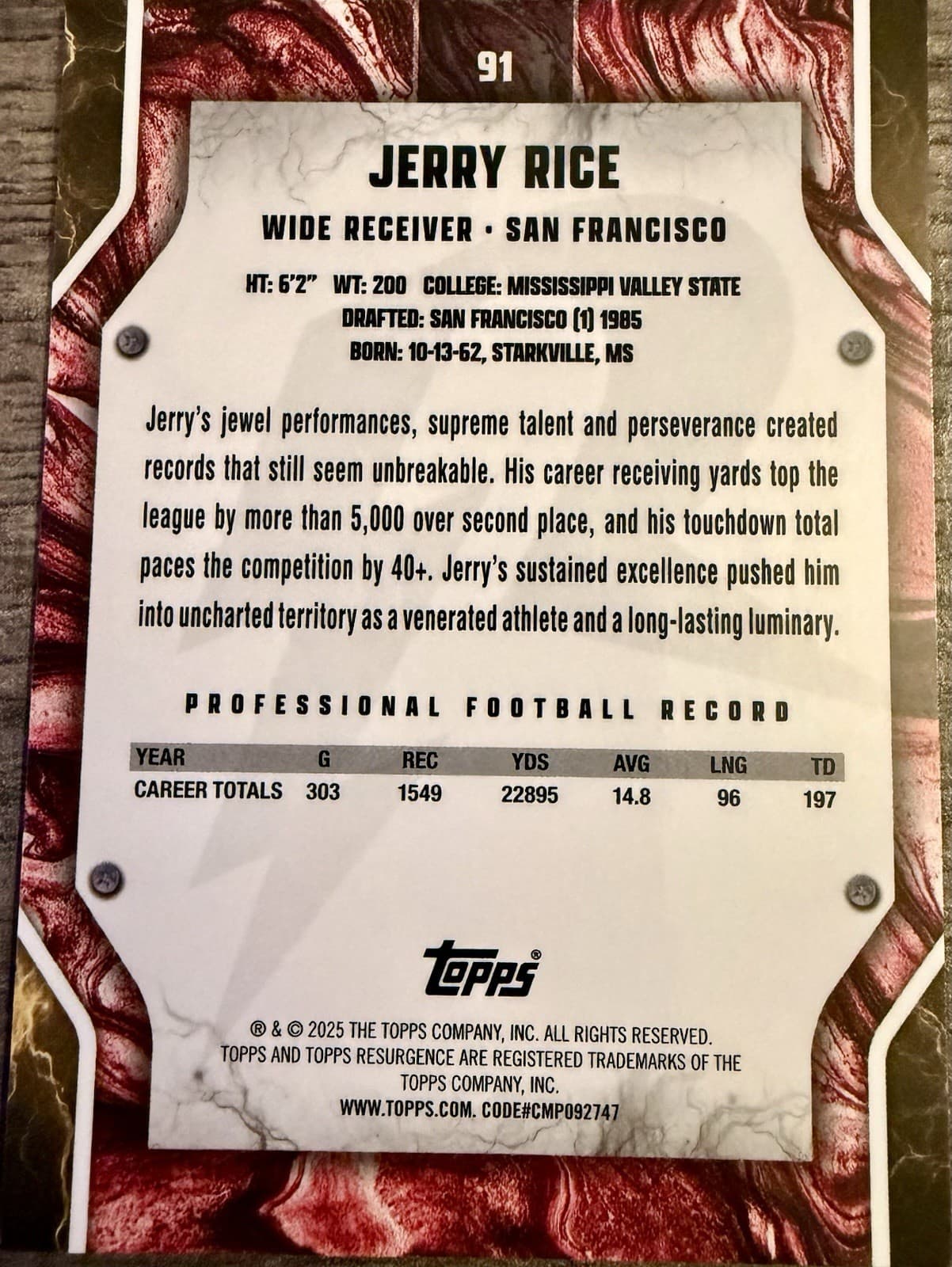 2024 Topps Resurgence - Jerry Rice #91 Refractor - Thumbnail 4