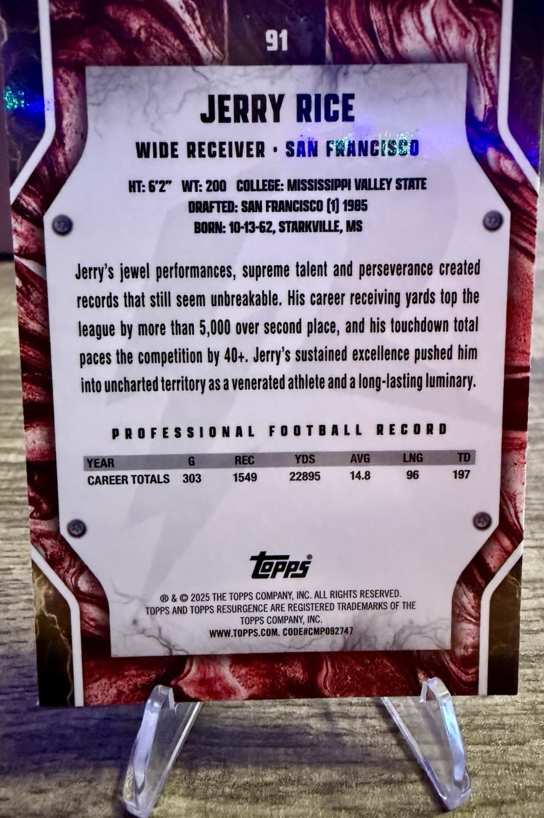 2024 Topps Resurgence - Jerry Rice #91 Refractor - Thumbnail 2