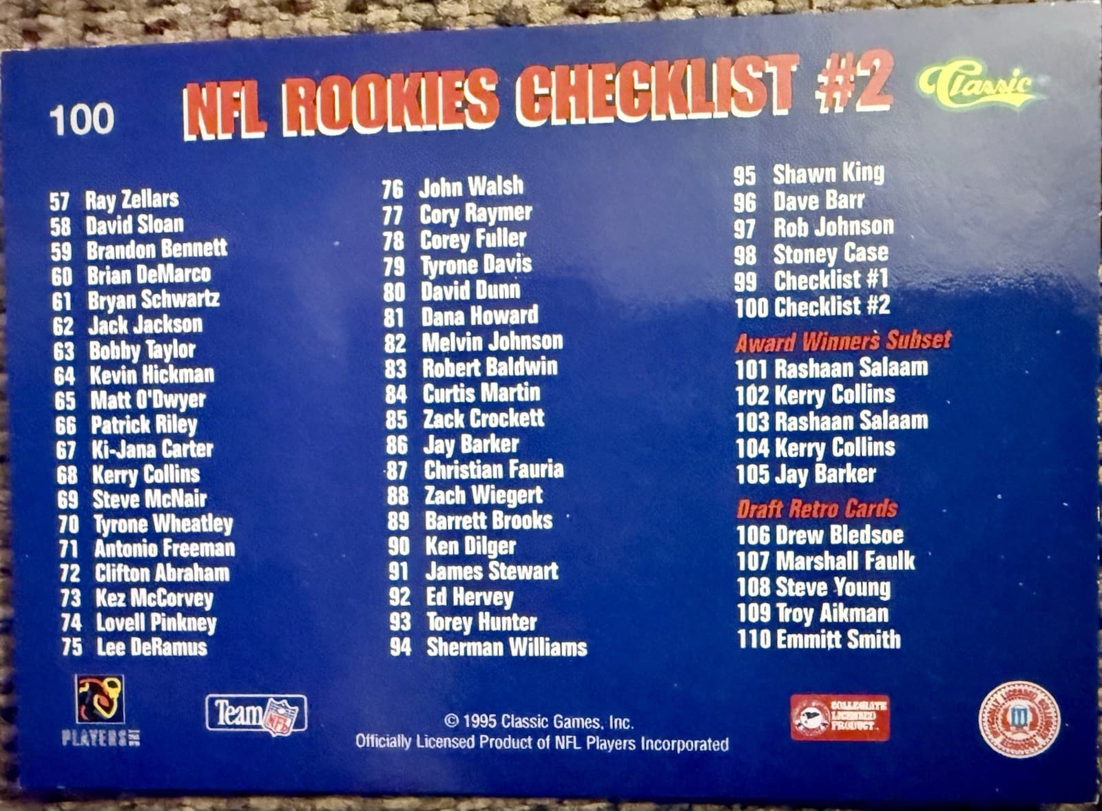 1995 Classic NFL Draft - Checklist Steve McNair #100 (RC) - Thumbnail 4