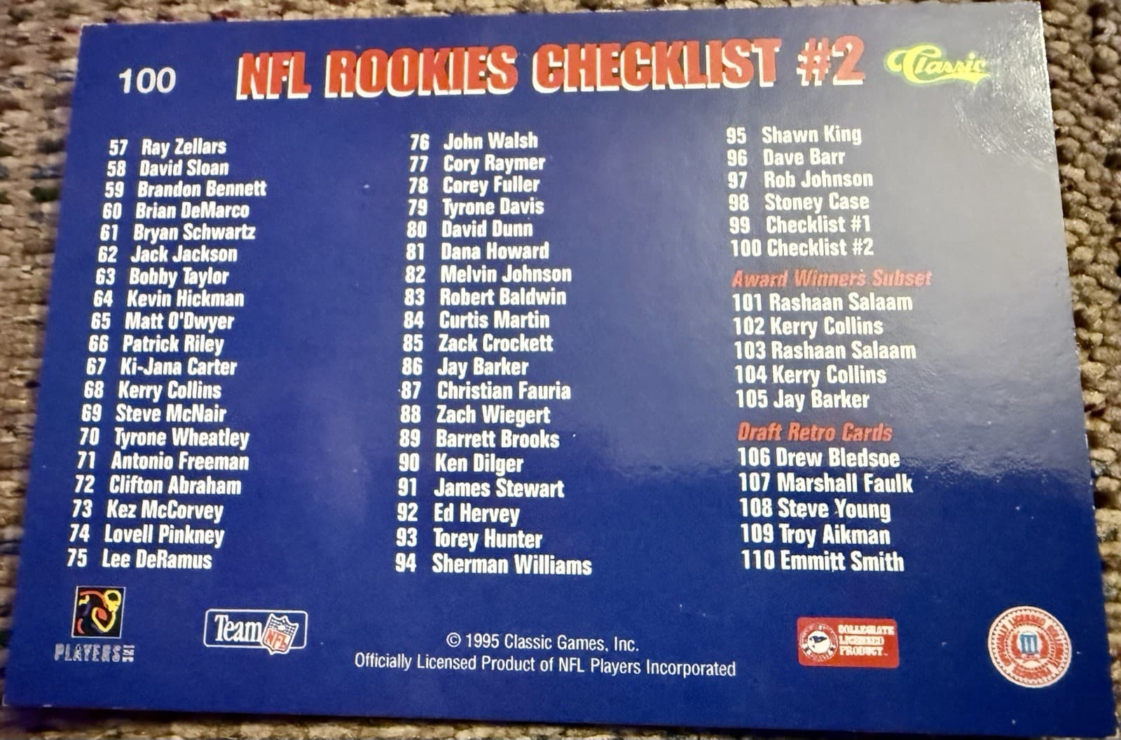1995 Classic NFL Draft - Checklist Steve McNair #100 (RC) - Thumbnail 2